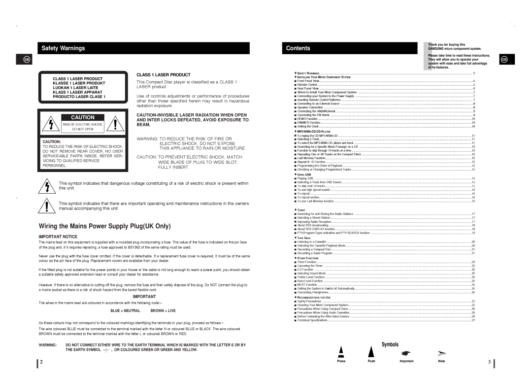 Samsung MM-T8R/ELS manual Safety Warnings, Contents 