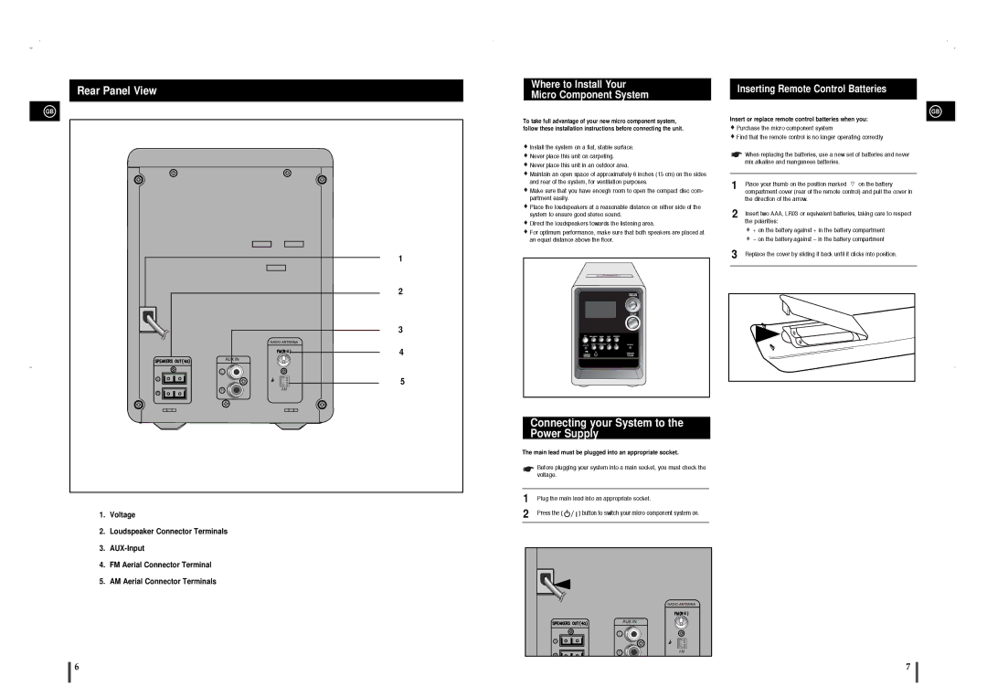 Samsung MM-T8R/ELS manual Rear Panel View, Connecting your System to the Power Supply 