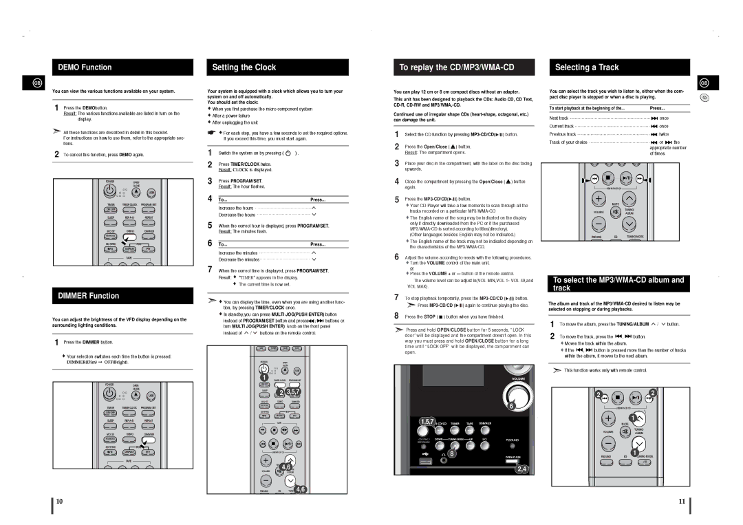 Samsung MM-T8R/ELS manual Setting the Clock, To replay the CD/MP3/WMA-CD, Selecting a Track 