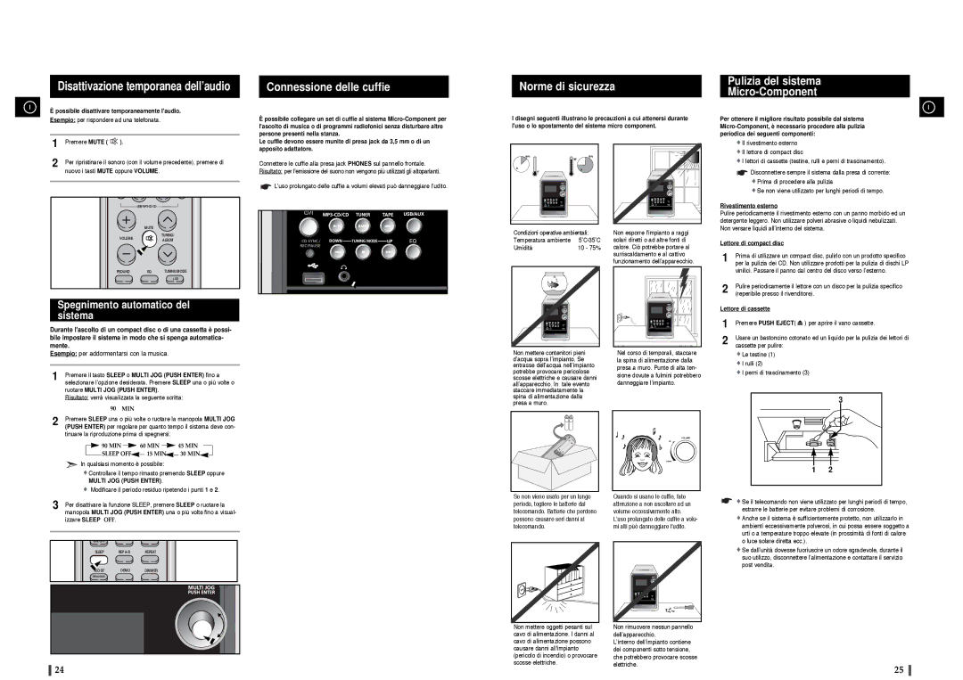 Samsung MM-T8R/ELS manual Disattivazione temporanea dell’audio, Connessione delle cuffie, Norme di sicurezza 