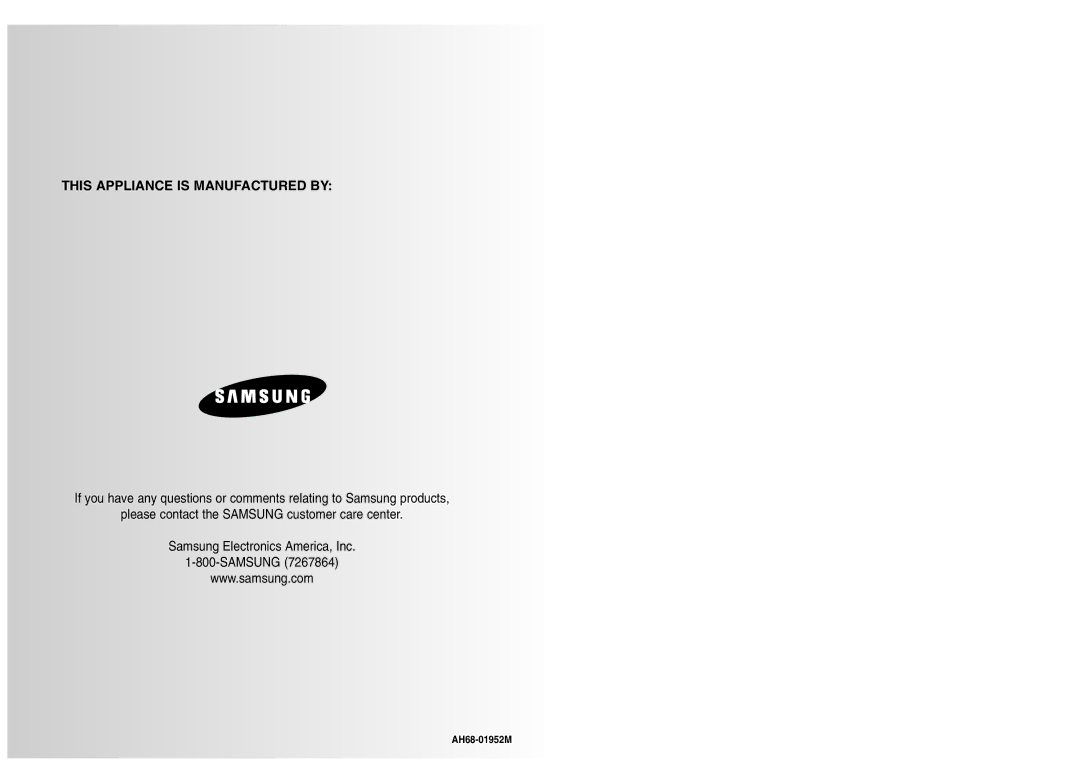 Samsung MM-X5 instruction manual This Appliance is Manufactured by 