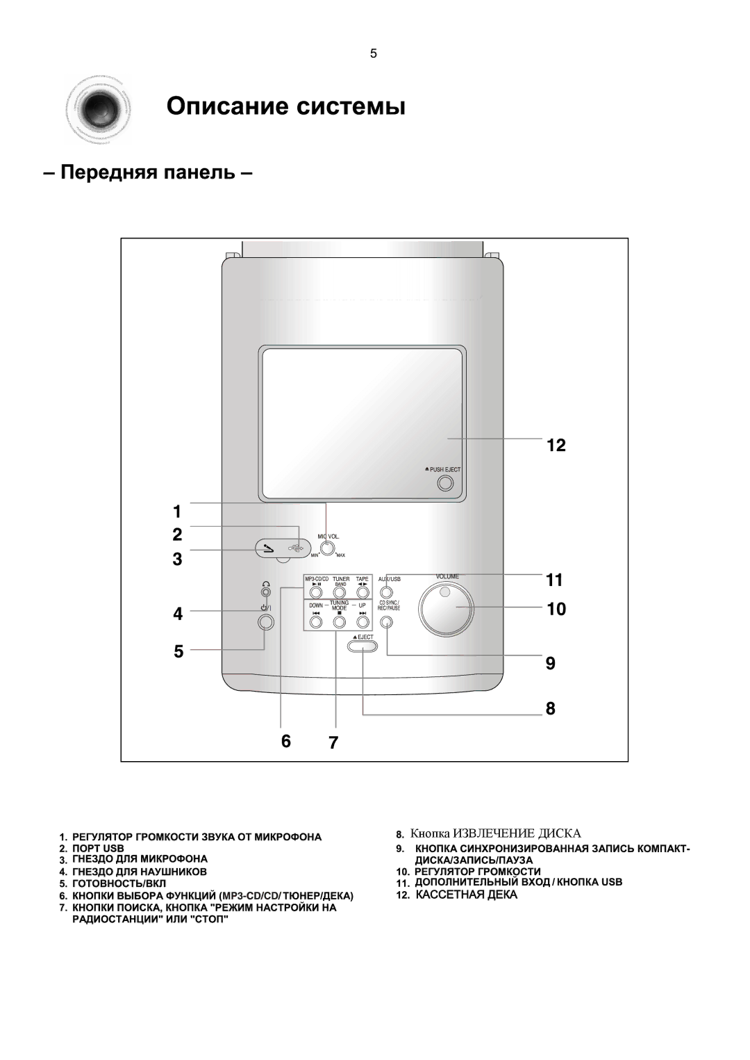 Samsung MM-X7Q/NWT manual Кнопка Извлечение Диска 