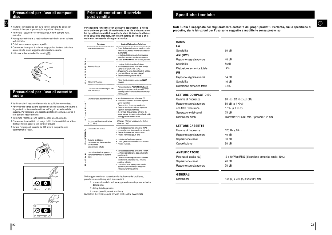 Samsung MM-ZJ5R/ELS manual Precauzioni per l’uso di compact disc, Prima di contattare il servizio post vendita 