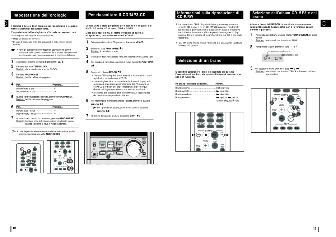 Samsung MM-ZJ5R/ELS manual Selezione di un brano, Premere PROGRAM/SET, Per Premere, MP3-CD 