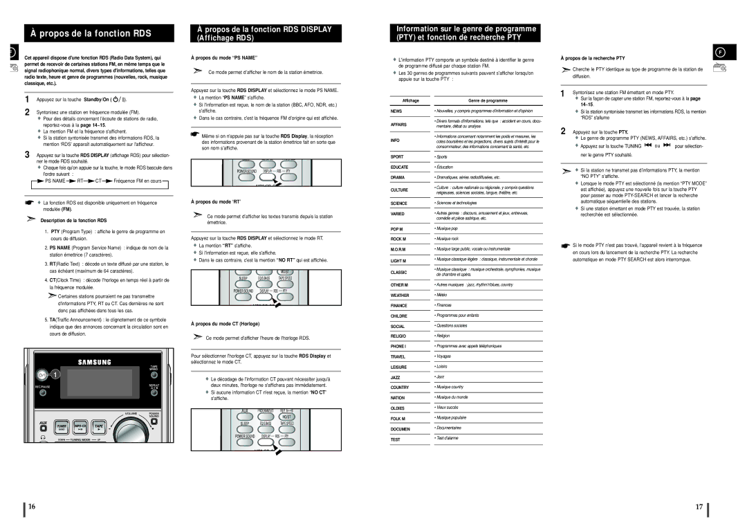 Samsung MM-ZJ5R/ELS manual Propos de la fonction RDS 