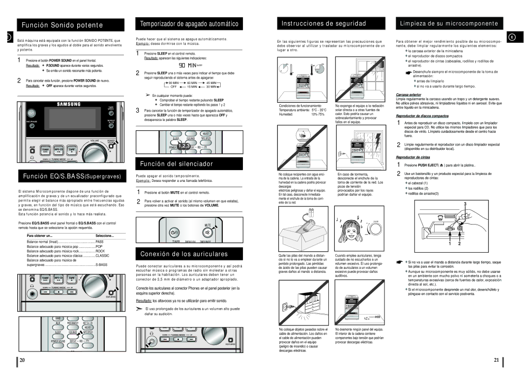 Samsung MM-ZJ5R/ELS manual Instrucciones de seguridad Limpieza de su microcomponente, Función del silenciador 