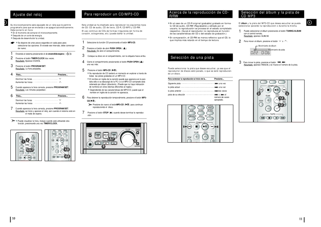 Samsung MM-ZJ5R/ELS manual Ajuste del reloj, Para reproducir un CD/MP3-CD, Acerca de la reproducción de CD- R/RW 