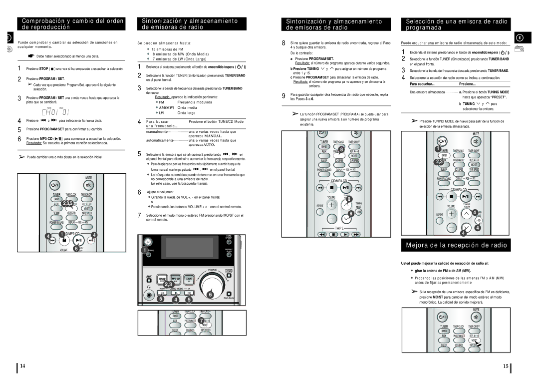 Samsung MM-ZJ5R/ELS Comprobación y cambio del orden de reproducción, Sintonización y almacenamiento de emisoras de radio 