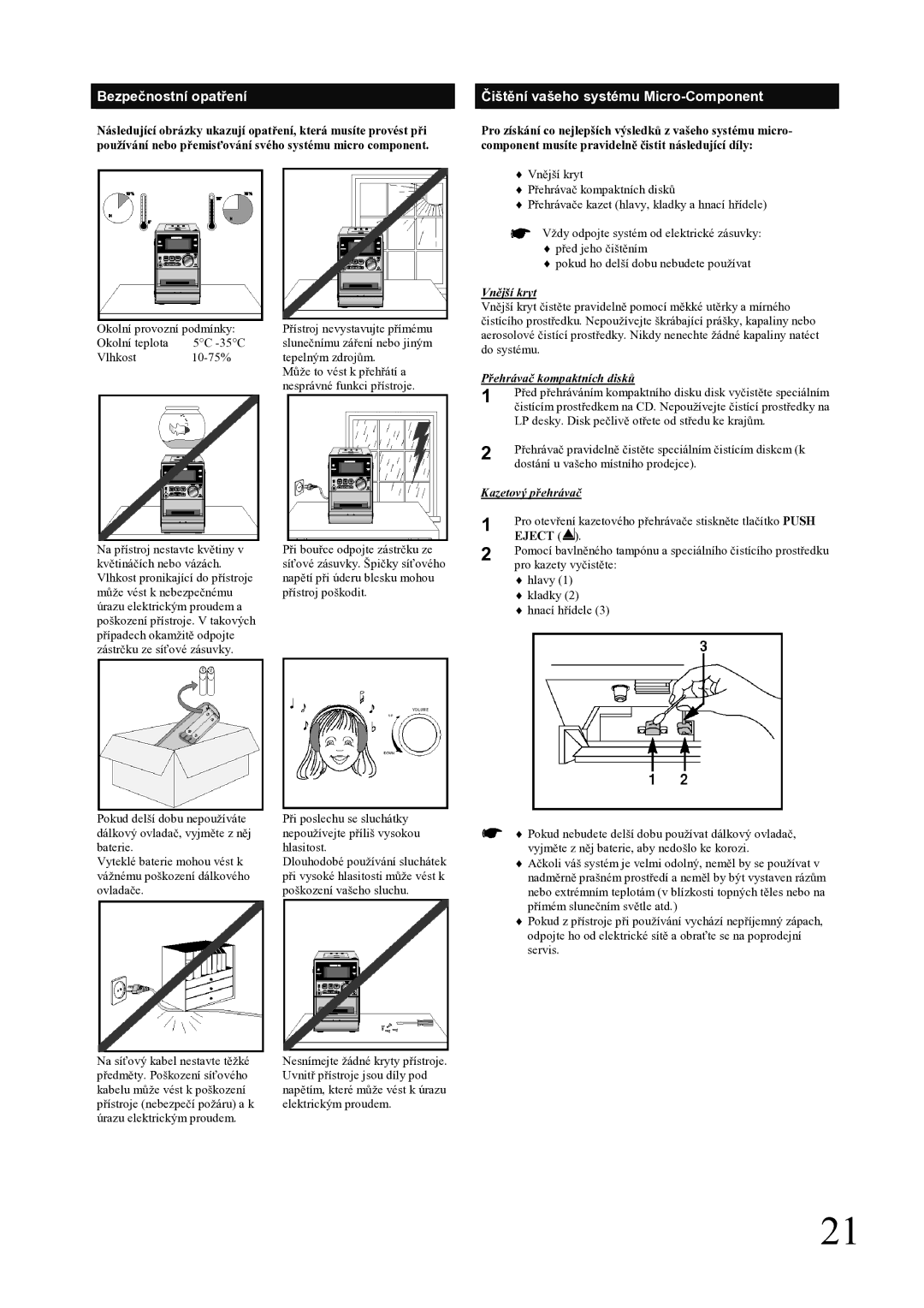 Samsung MM-ZJ5R/ELS manual Bezpečnostní opatření, Čištění vašeho systému Micro-Component, Eject 