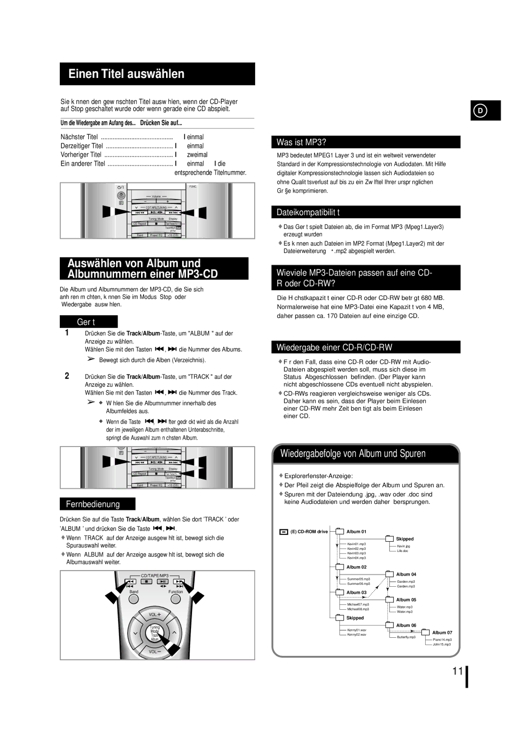 Samsung MMZL7RH/ELS, MM-ZL7 manual Einen Titel auswä hlen, Um die Wiedergabe am Aufang des... Drü cken Sie auf, Einmal 