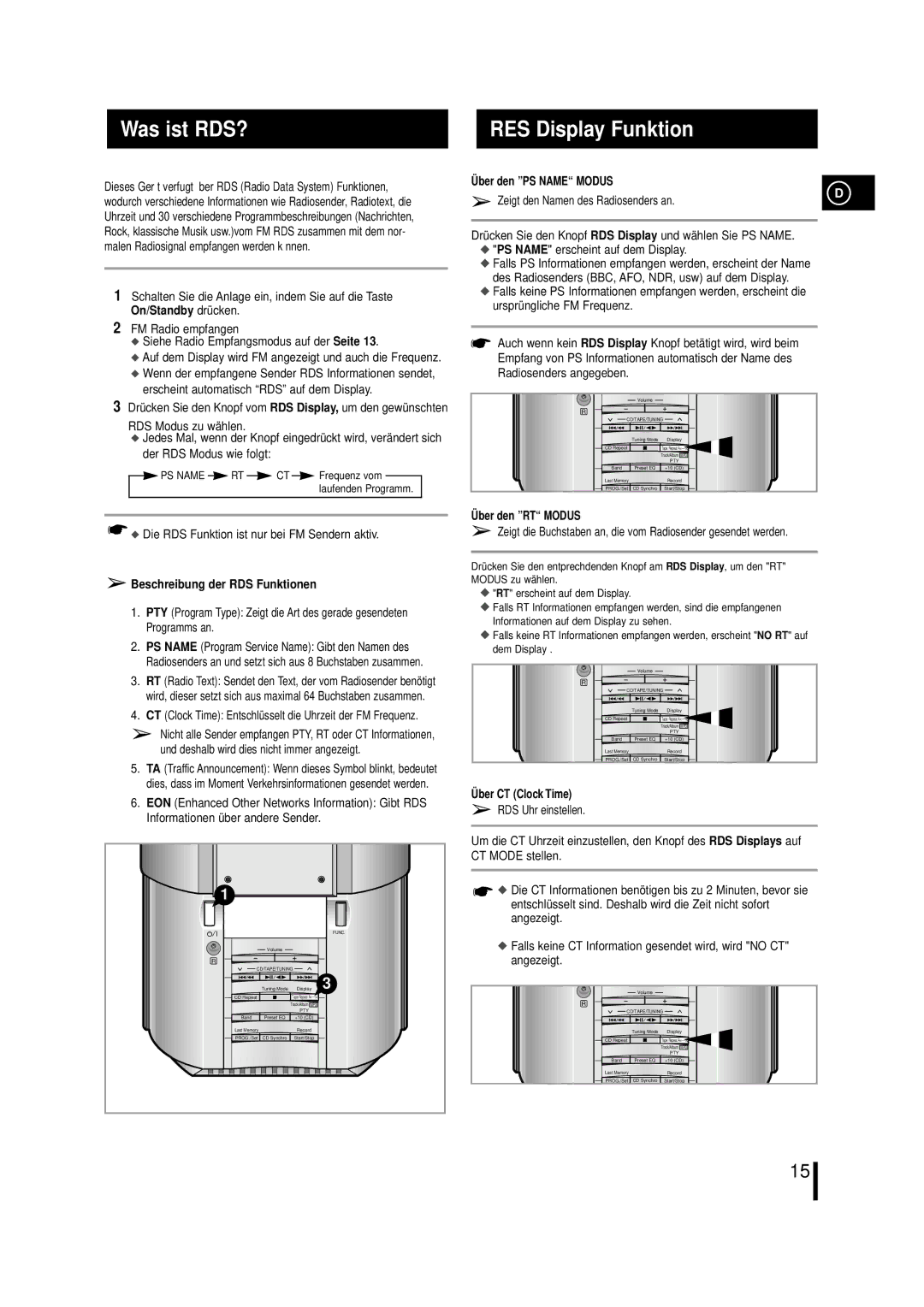 Samsung MMZL7RH/ELS, MM-ZL7 manual Was ist RDS? RES Display Funktion, Ber den PS Name Modus, Beschreibung der RDS Funktionen 