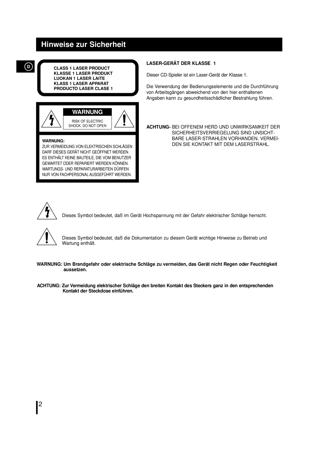 Samsung MM-ZL7, MMZL7RH/ELS manual Hinweise zur Sicherheit, Warnung 