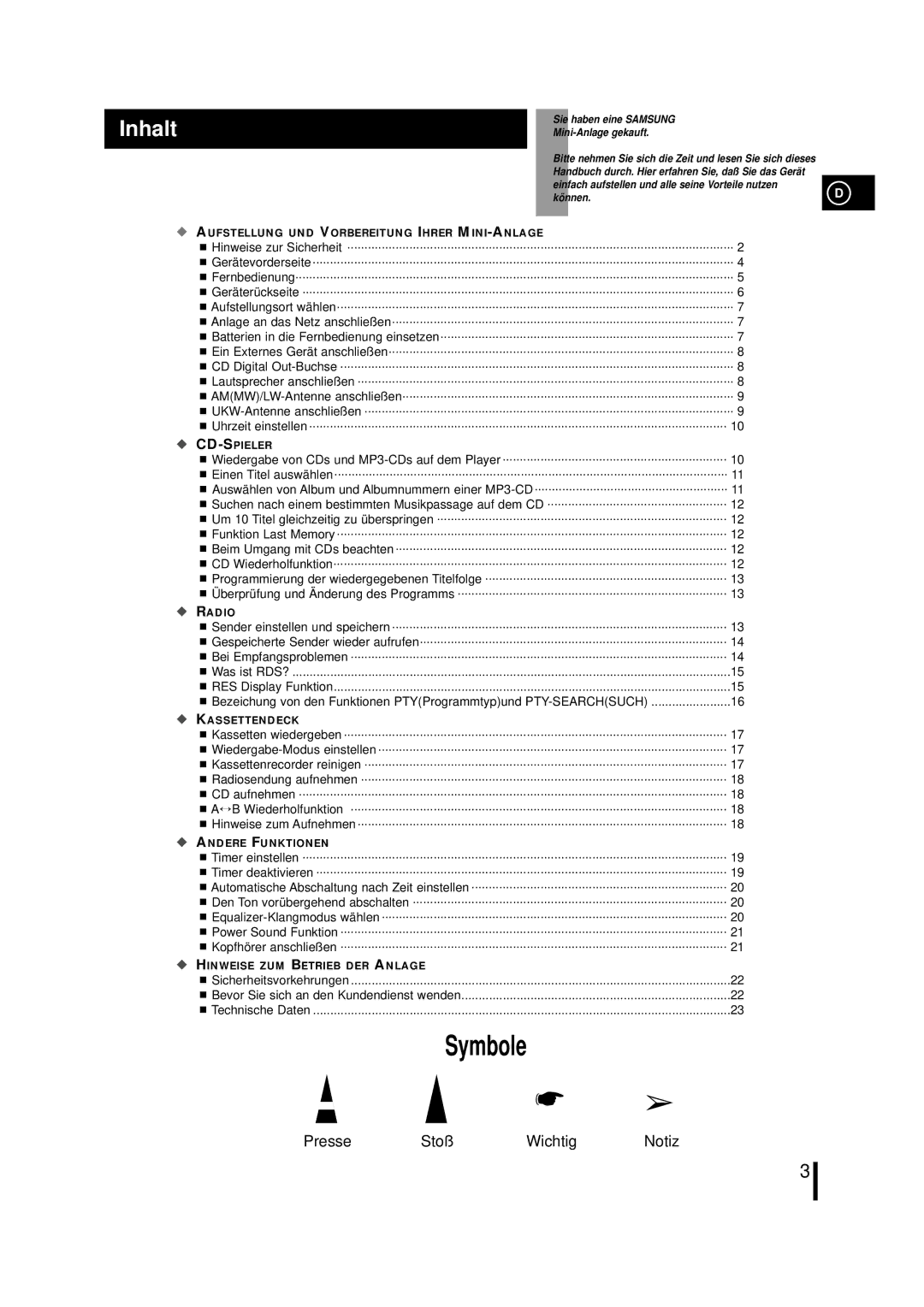 Samsung MMZL7RH/ELS, MM-ZL7 manual Symbole 