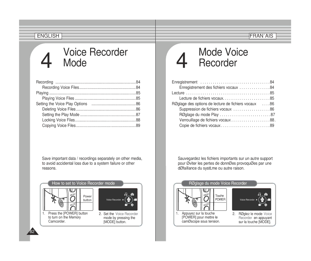 Samsung MM11S(BL), MM12S(BL), SC-MM10S(BL) manual Réglage des options de lecture de fichiers vocaux 