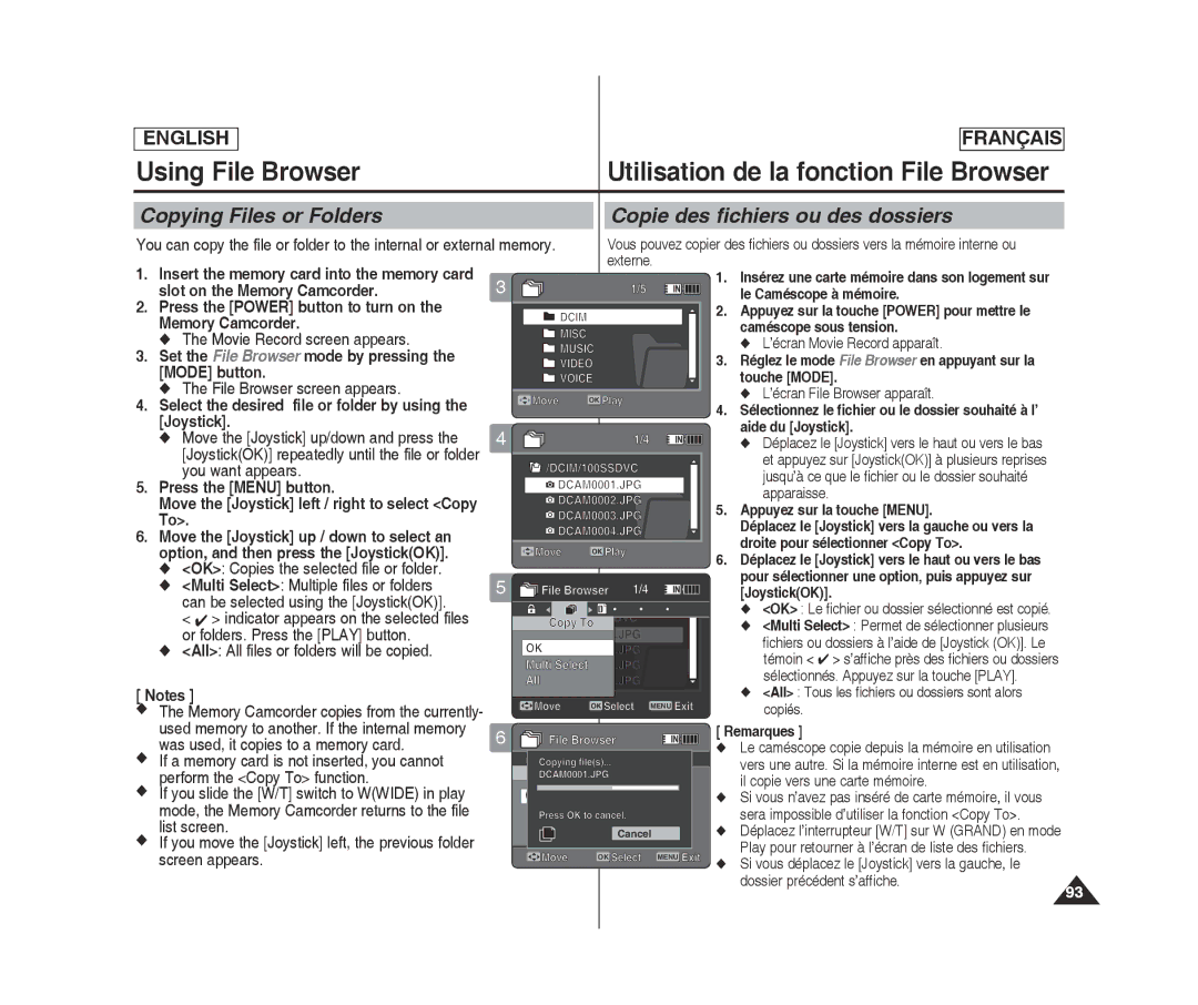 Samsung MM12S(BL), MM11S(BL), SC-MM10S(BL) manual Copying Files or Folders Copie des fichiers ou des dossiers 