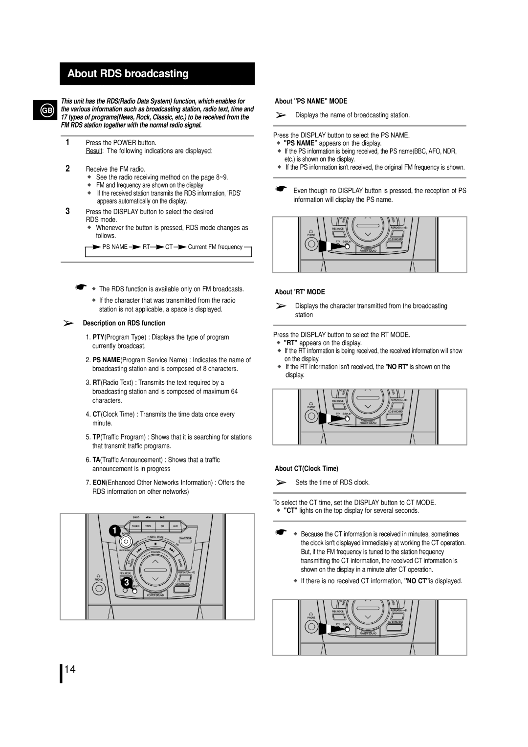 Samsung MM29RH/XEG, MM39RH/XEF manual About RDS broadcasting, Description on RDS function, About PS Name Mode, About RT Mode 