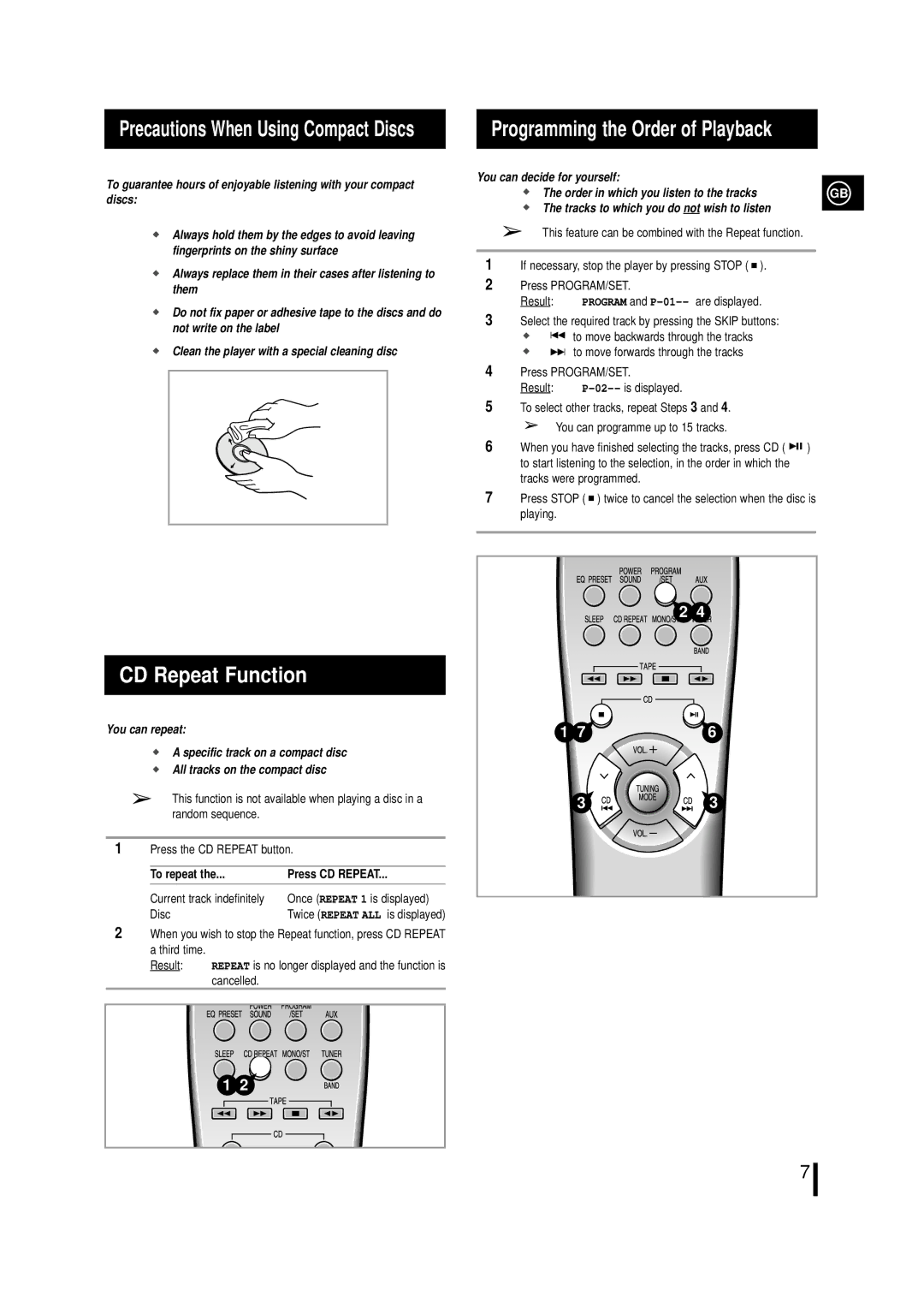 Samsung MM29RH/XEC, MM29RH/XEG, MM-29 CD Repeat Function, Precautions When Using Compact Discs, To repeat Press CD Repeat 