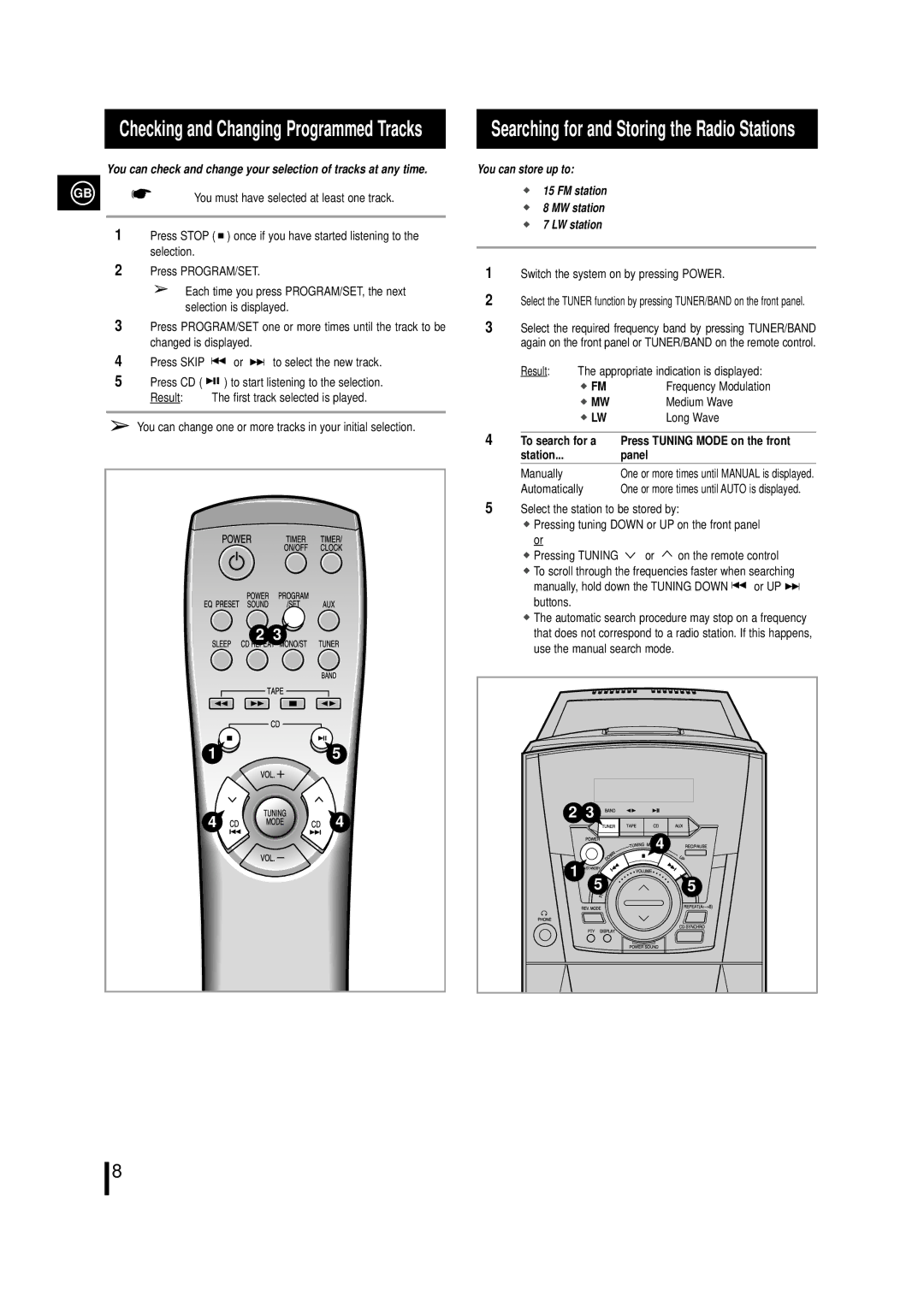 Samsung MM39QH/XFO, MM29RH/XEG, MM39RH/XEF You can store up to FM station MW station LW station, Medium Wave, Long Wave 