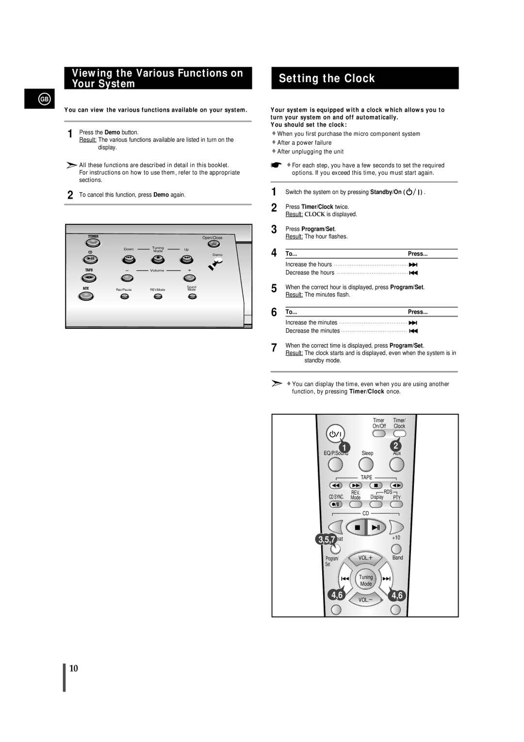 Samsung MMB7RH/ELS, MM-B7 manual Setting the Clock, Viewing the Various Functions on Your System, Press Program/Set 