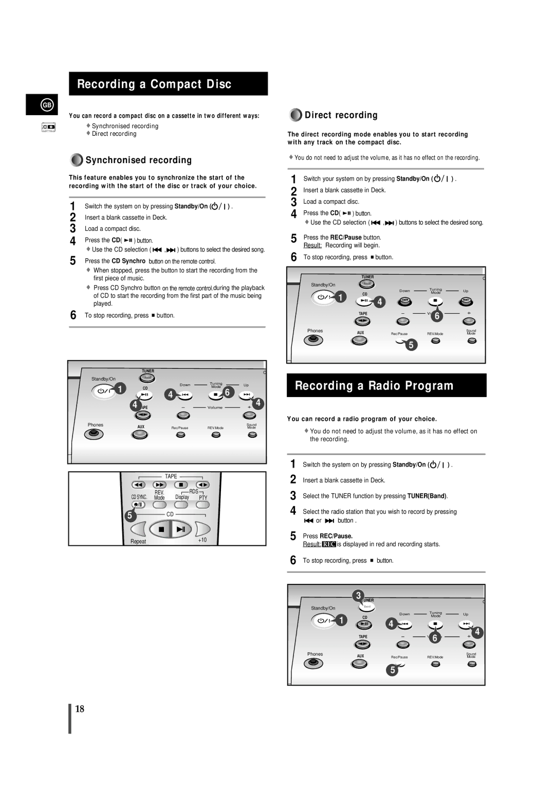 Samsung MMB7RH/ELS Recording a Compact Disc, Recording a Radio Program, You can record a radio program of your choice 