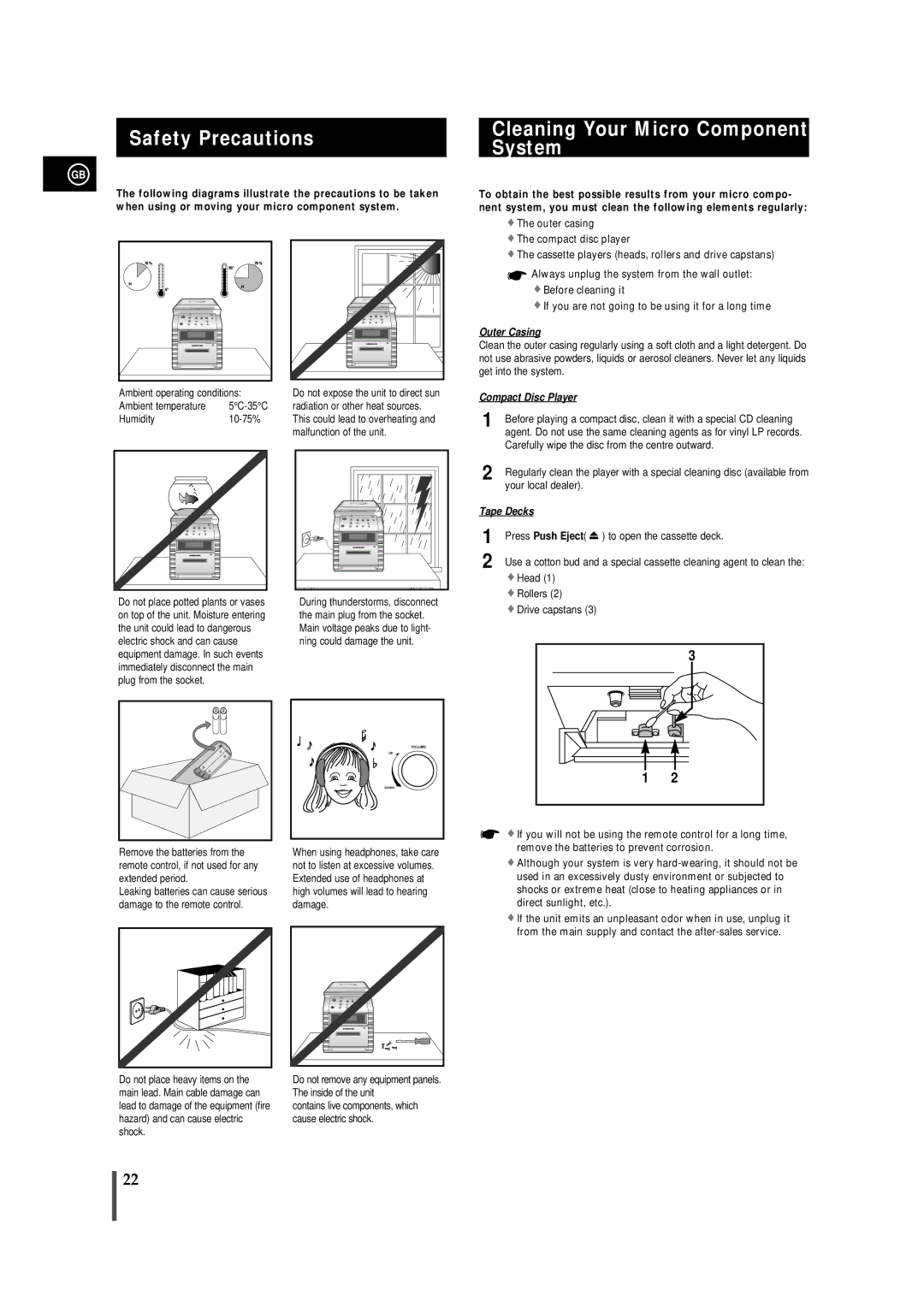 Samsung MMB7RH/ELS, MM-B7 manual Safety Precautions Cleaning Your Micro Component System, Press Push Eject 