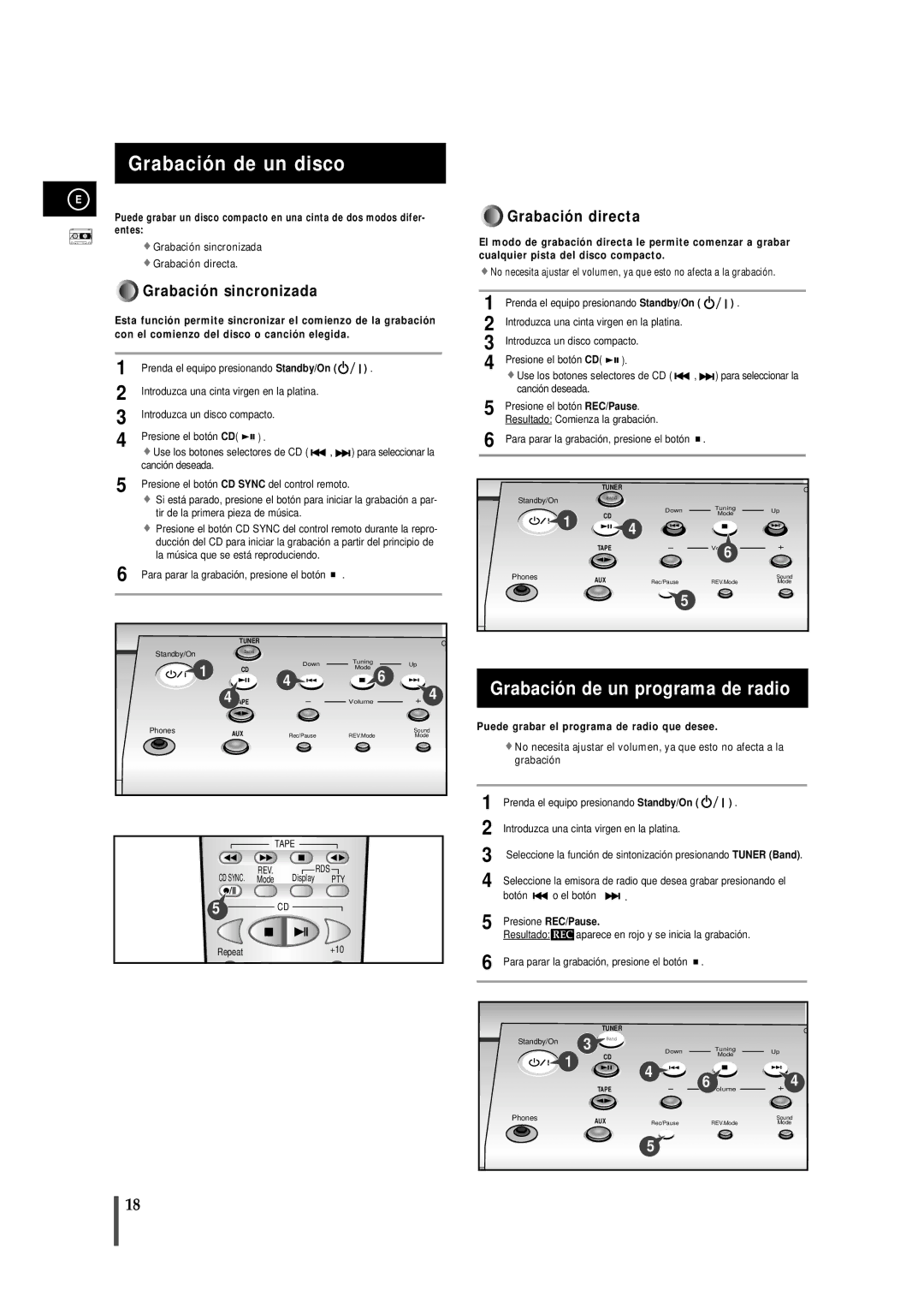 Samsung MMB7RH/ELS, MM-B7 manual Grabación de un disco, Grabación de un programa de radio, Presione REC/Pause 