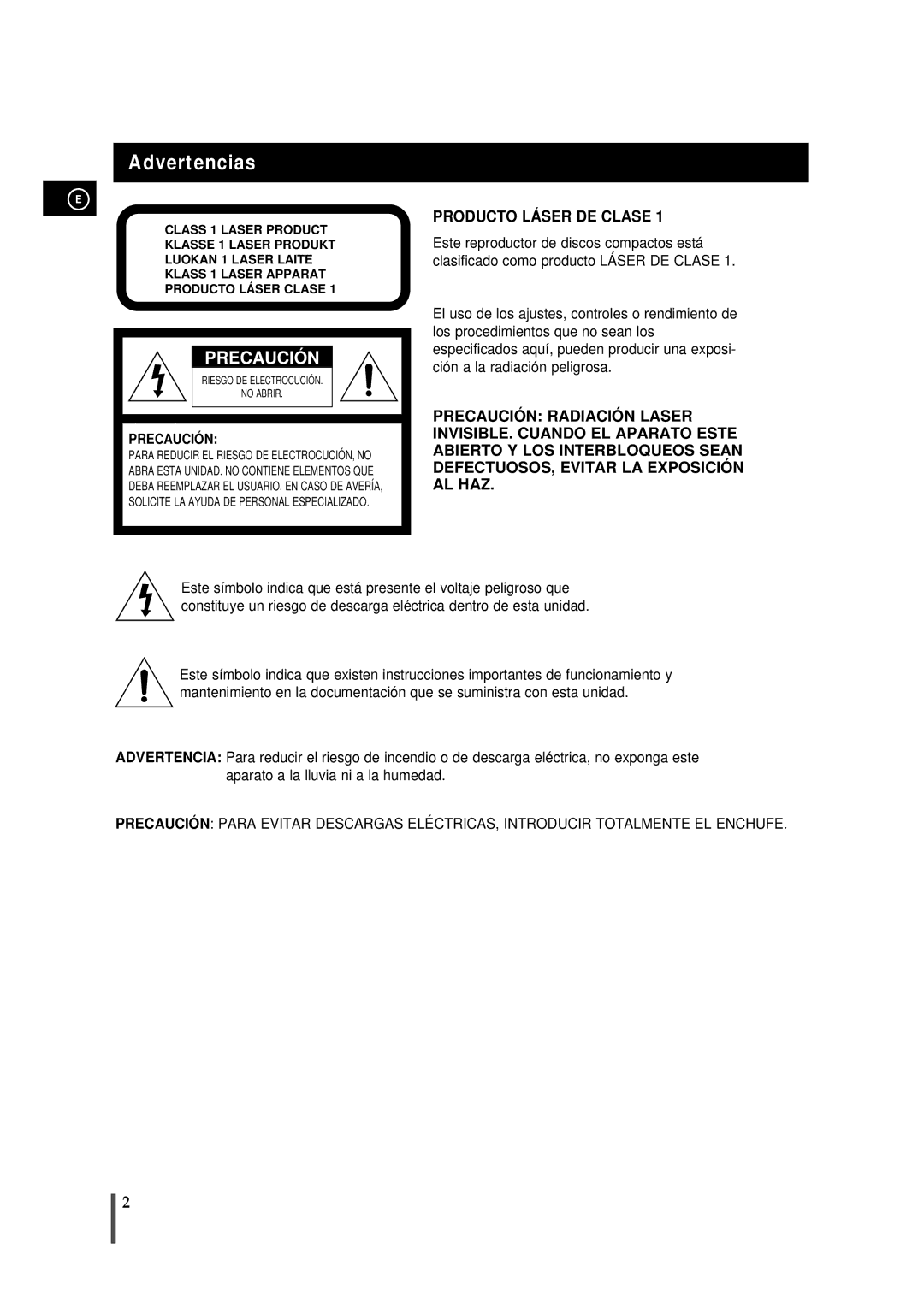 Samsung MMB7RH/ELS, MM-B7 manual Advertencias, Precaución 