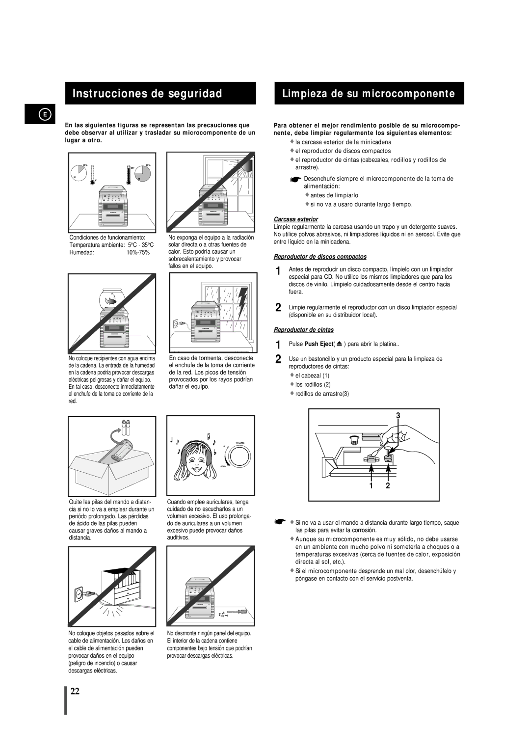 Samsung MMB7RH/ELS, MM-B7 manual Instrucciones de seguridad, Limpieza de su microcomponente 