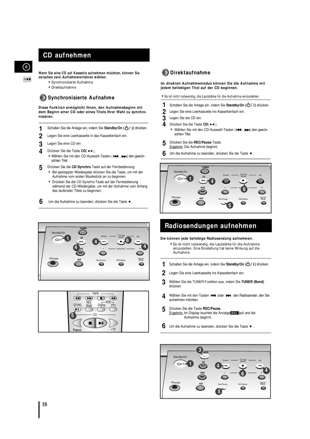 Samsung MMB7RH/ELS manual CD aufnehmen, Radiosendungen aufnehmen 