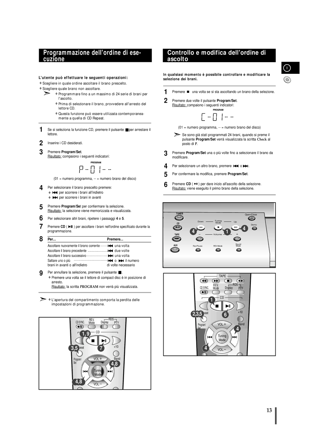 Samsung MMB7RH/ELS manual Programmazione dellordine di ese- cuzione, Controllo e modifica dellordine di ascolto 