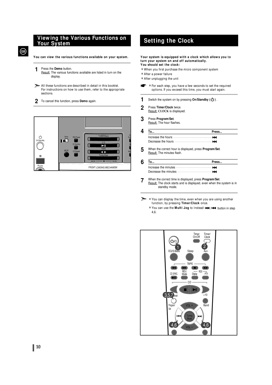 Samsung MMB9RH/ELS, MMB9QH/XFO manual Setting the Clock, Viewing the Various Functions on, Your System 