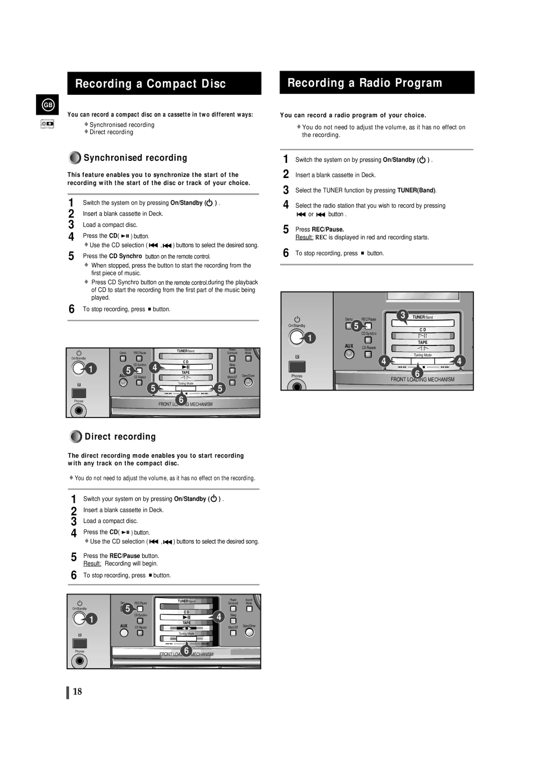 Samsung MMB9RH/ELS, MMB9QH/XFO manual Recording a Compact Disc 