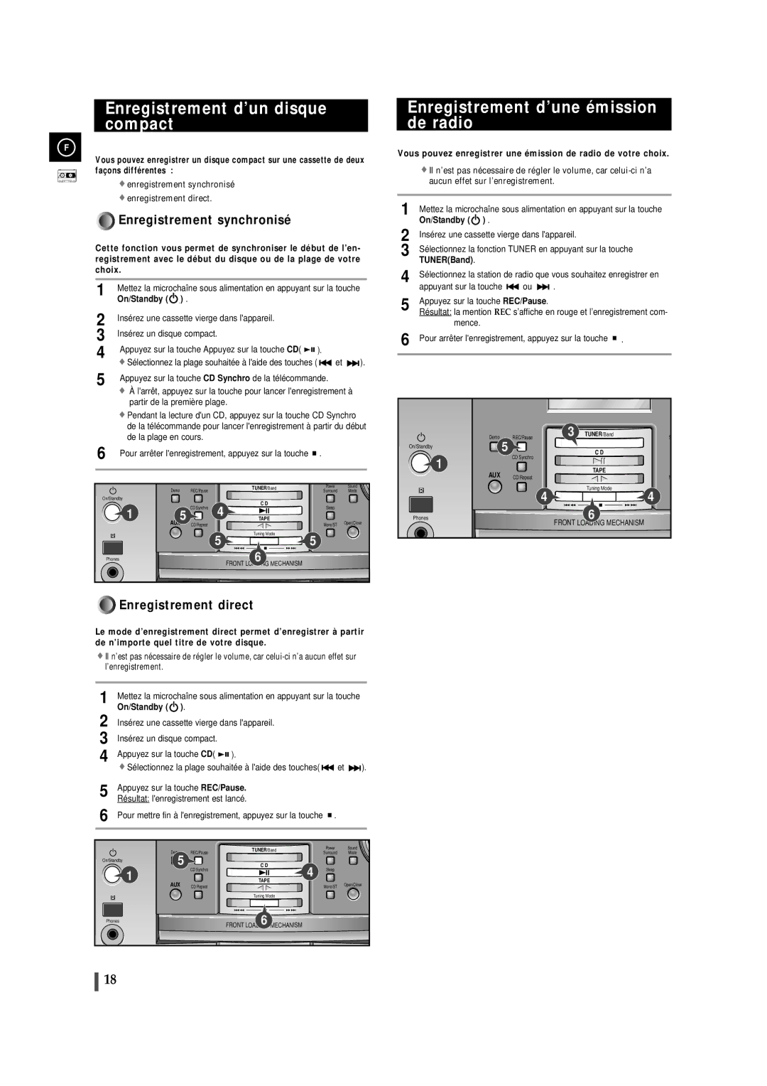 Samsung MMB9RH/ELS manual Enregistrement d’un disque compact, Enregistrement d’une émission de radio, TUNERBand 