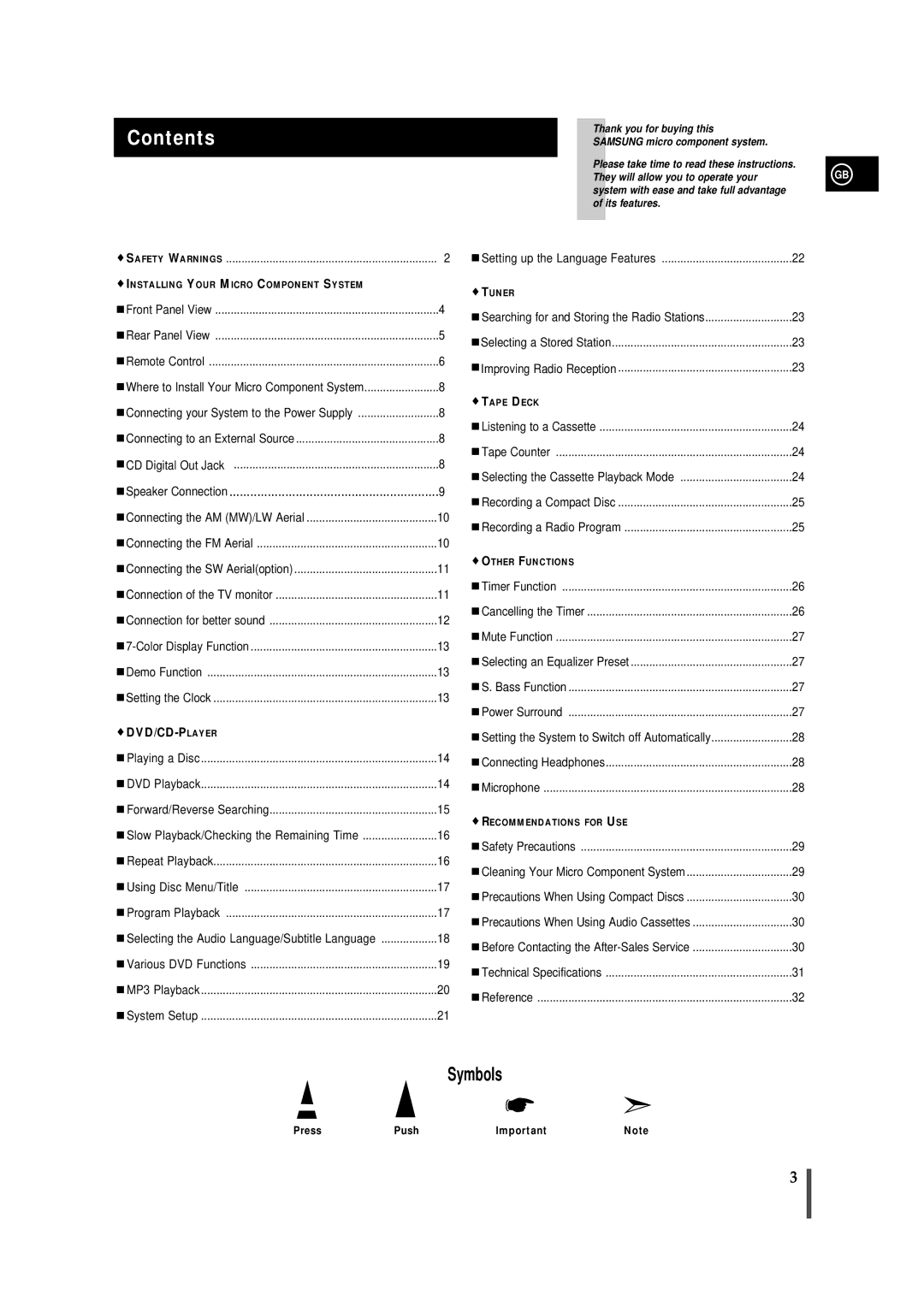 Samsung MMDB9RH/ELS, MMDB9LH/MON, MMDB9TH/ESN manual Contents 