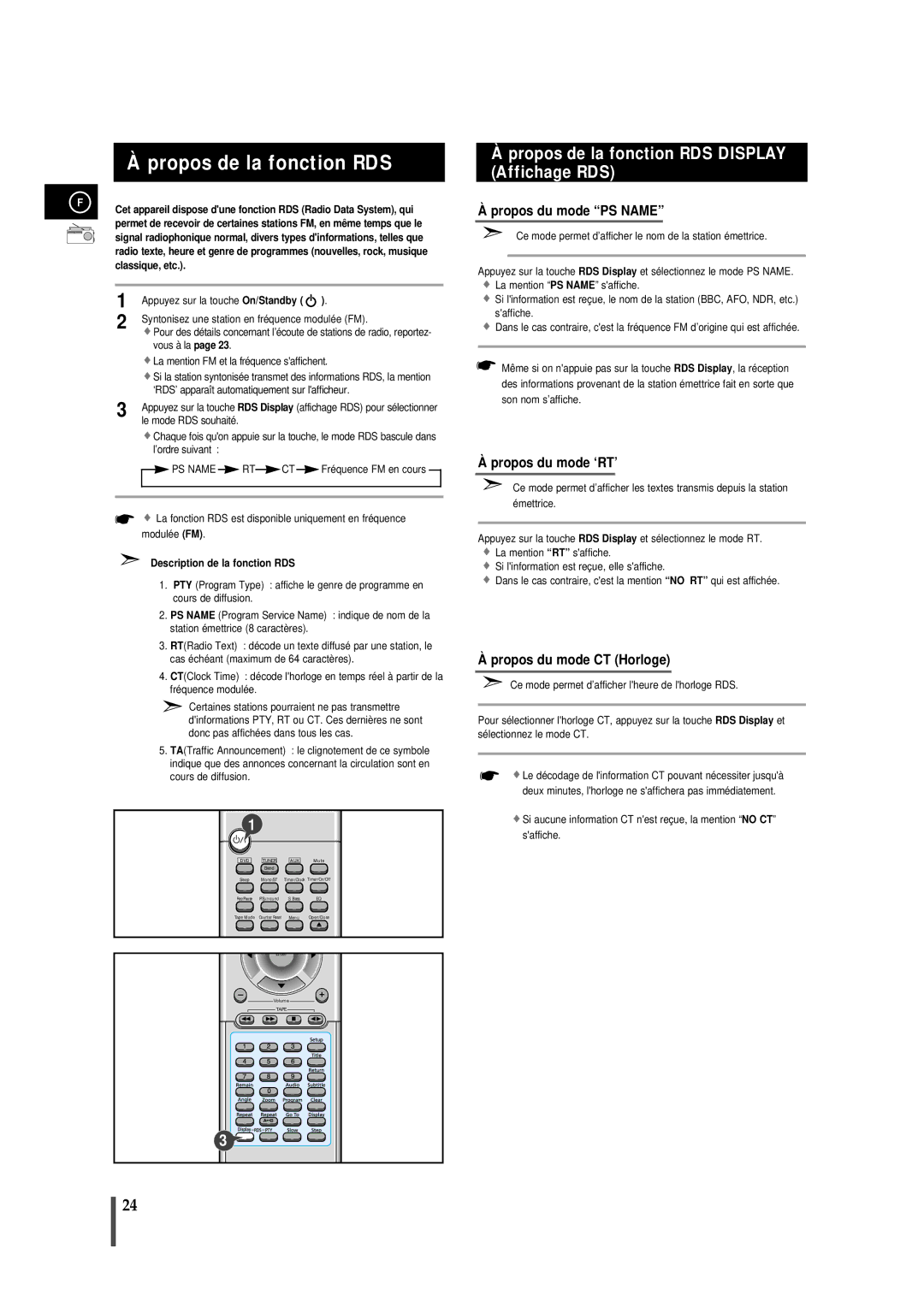 Samsung MMDB9RH/ELS manual Propos de la fonction RDS, Syntonisez une station en fréquence modulée FM 