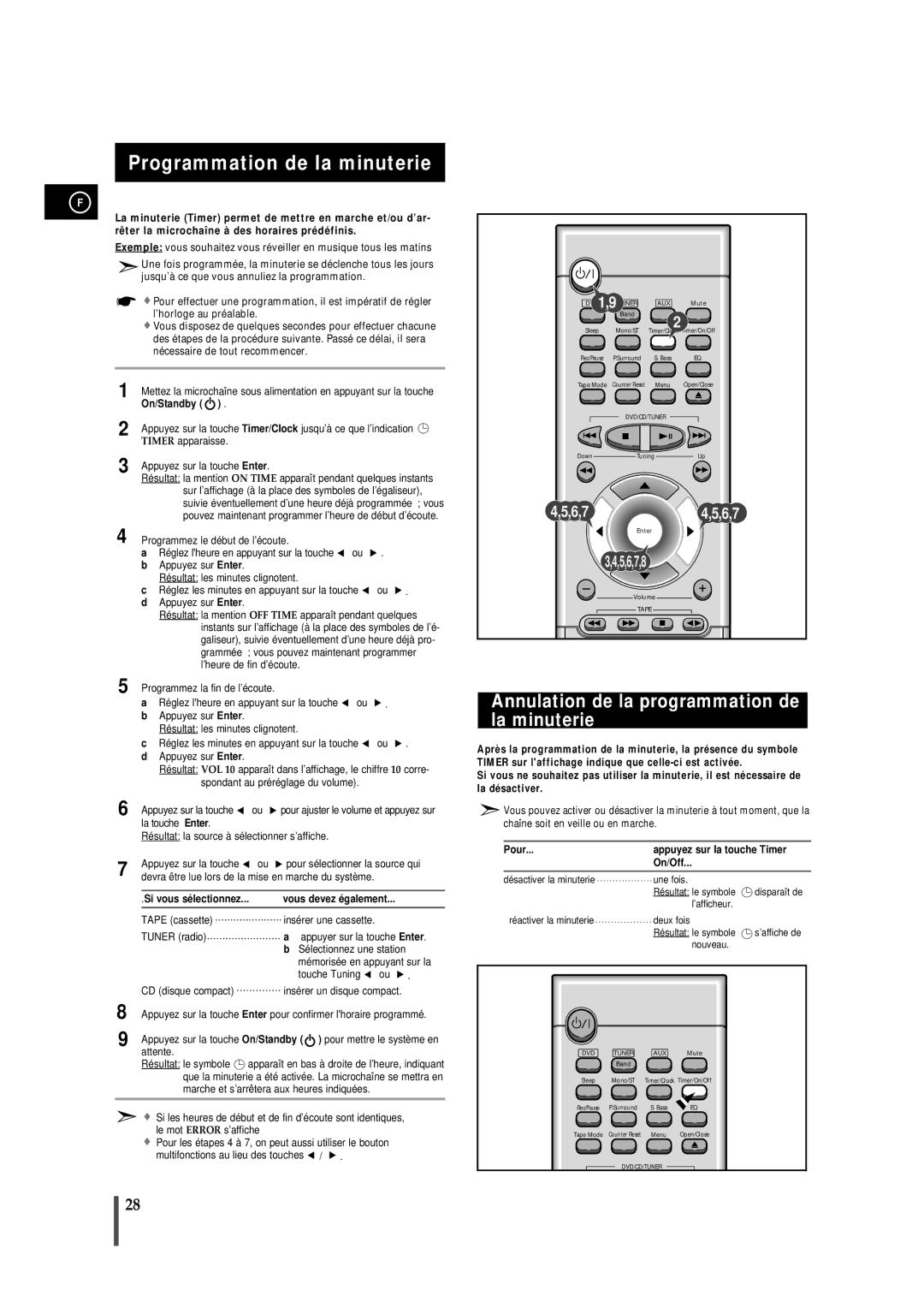 Samsung MMDB9RH/ELS Programmation de la minuterie, Annulation de la programmation de la minuterie, Si vous sé lectionnez 