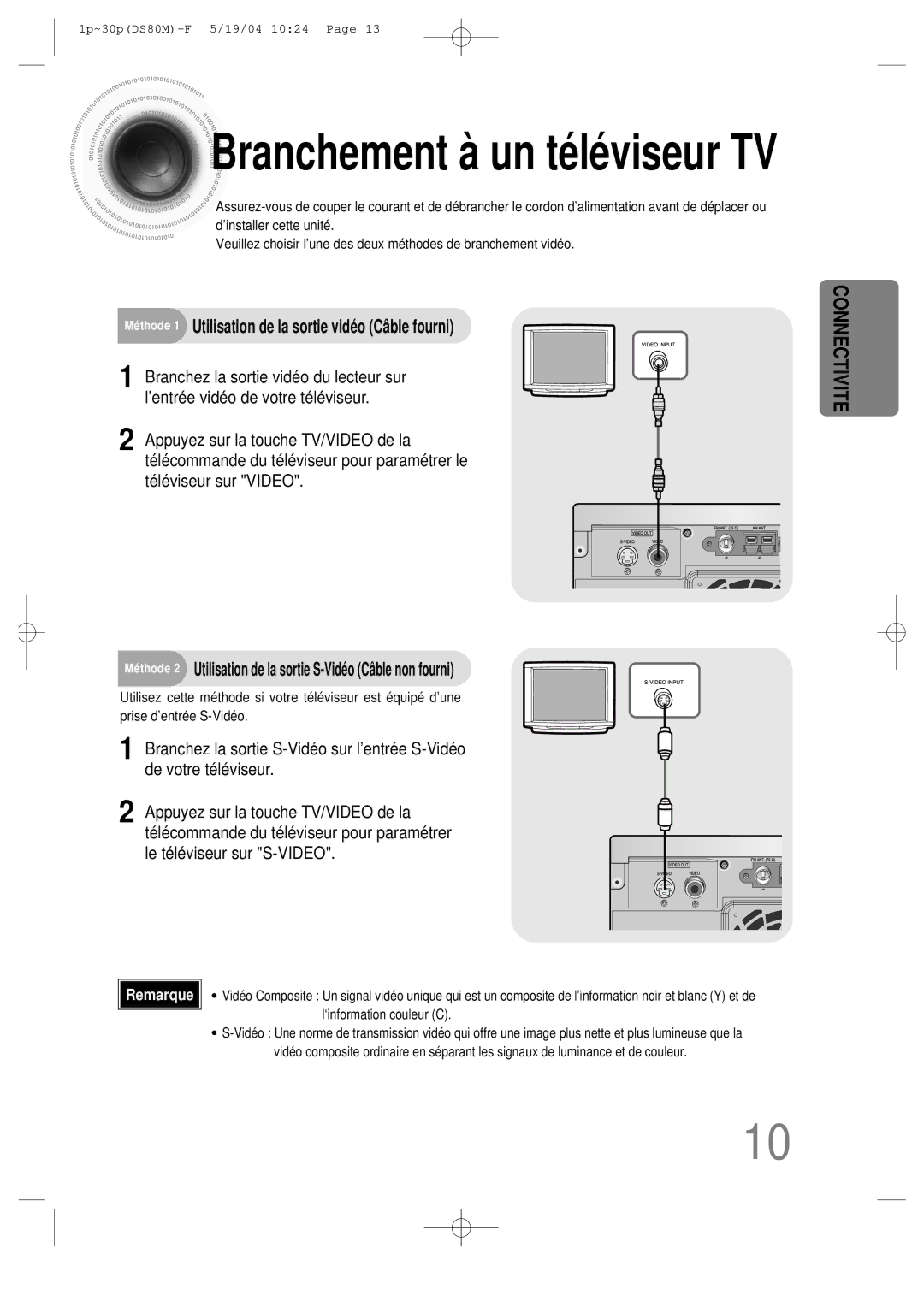 Samsung MMDS80MRH/ELS manual Branchement à un téléviseur TV, Mé thode 1 Utilisation de la sortie vidéo Câble fourni 