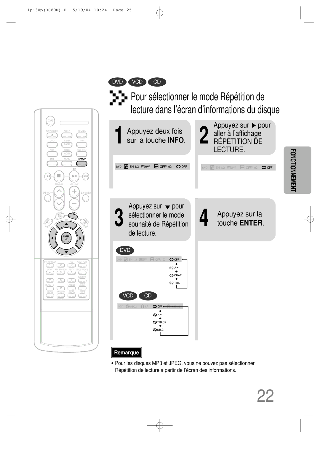 Samsung MMDS80MRH/ELS manual Appuyez deux fois, Aller à l’affichage, Appuyez sur pour, De lecture 