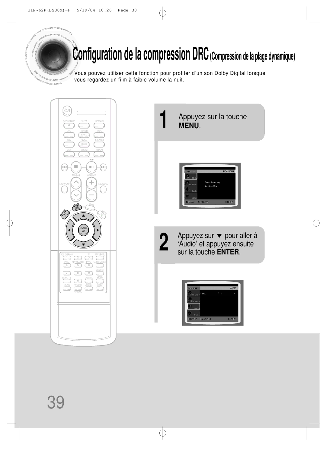 Samsung MMDS80MRH/ELS manual Menu, Appuyez sur pour aller à 