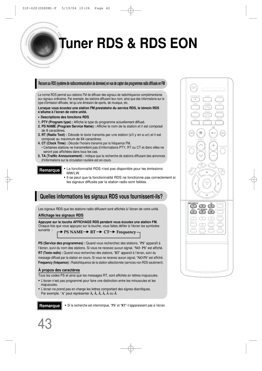 Samsung MMDS80MRH/ELS manual Tuner RDS & RDS EON, Quelles informations les signaux RDS vous fournissent-ils? 