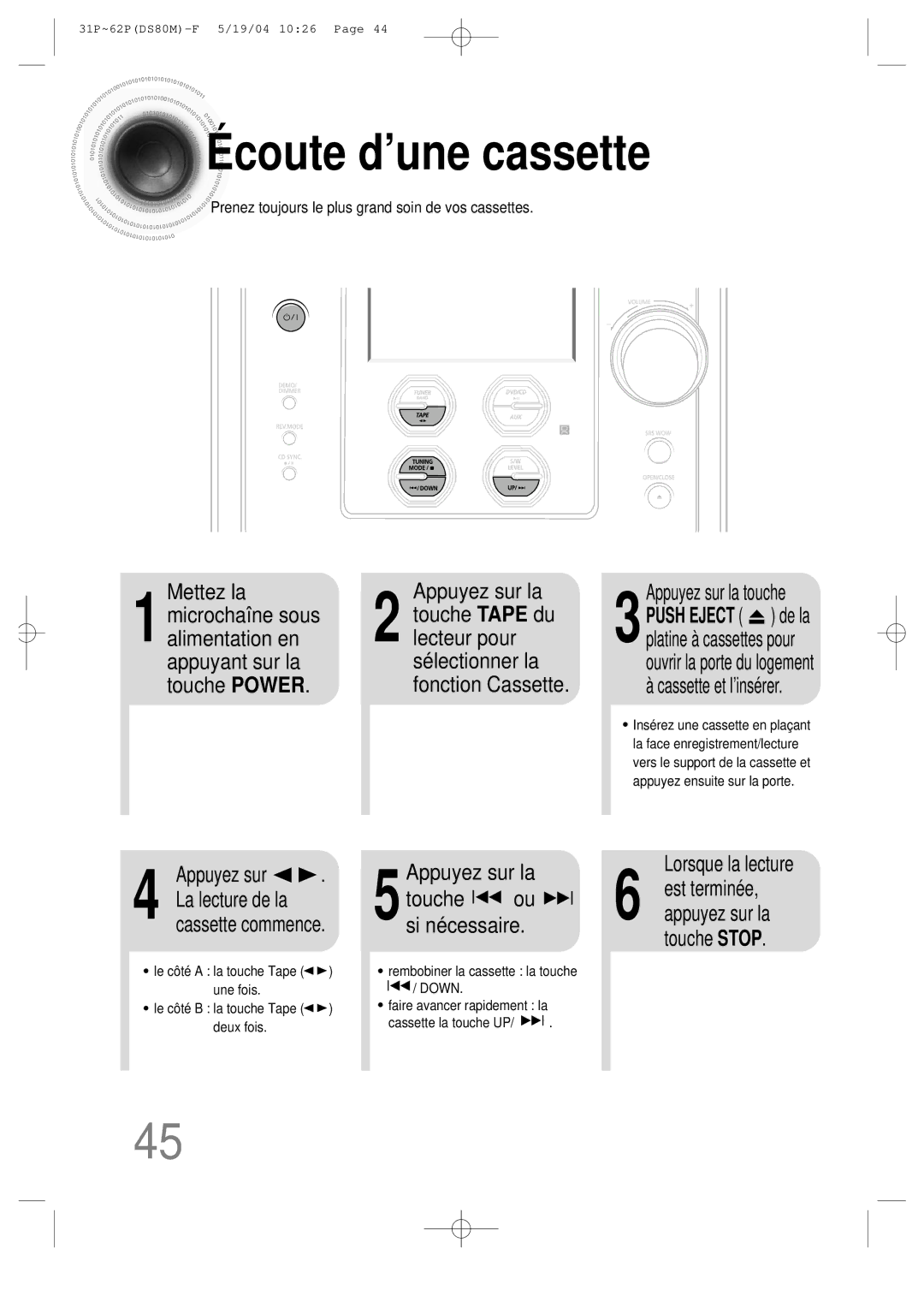 Samsung MMDS80MRH/ELS manual Coute d’une cassette 