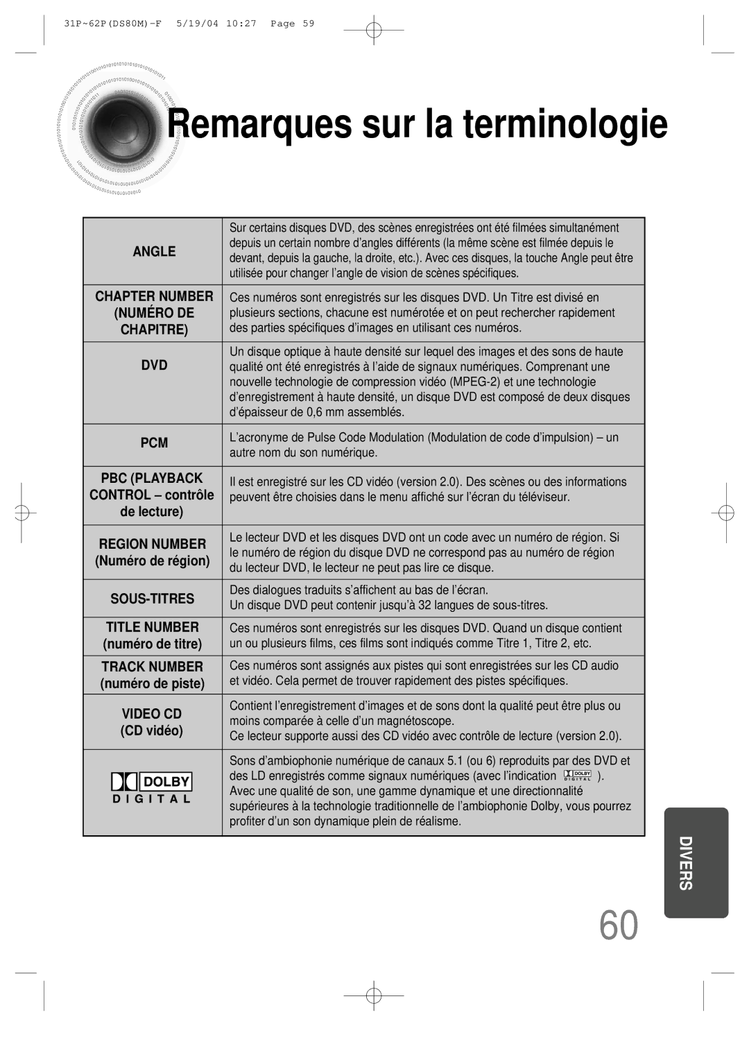 Samsung MMDS80MRH/ELS manual Remarques sur la terminologie 