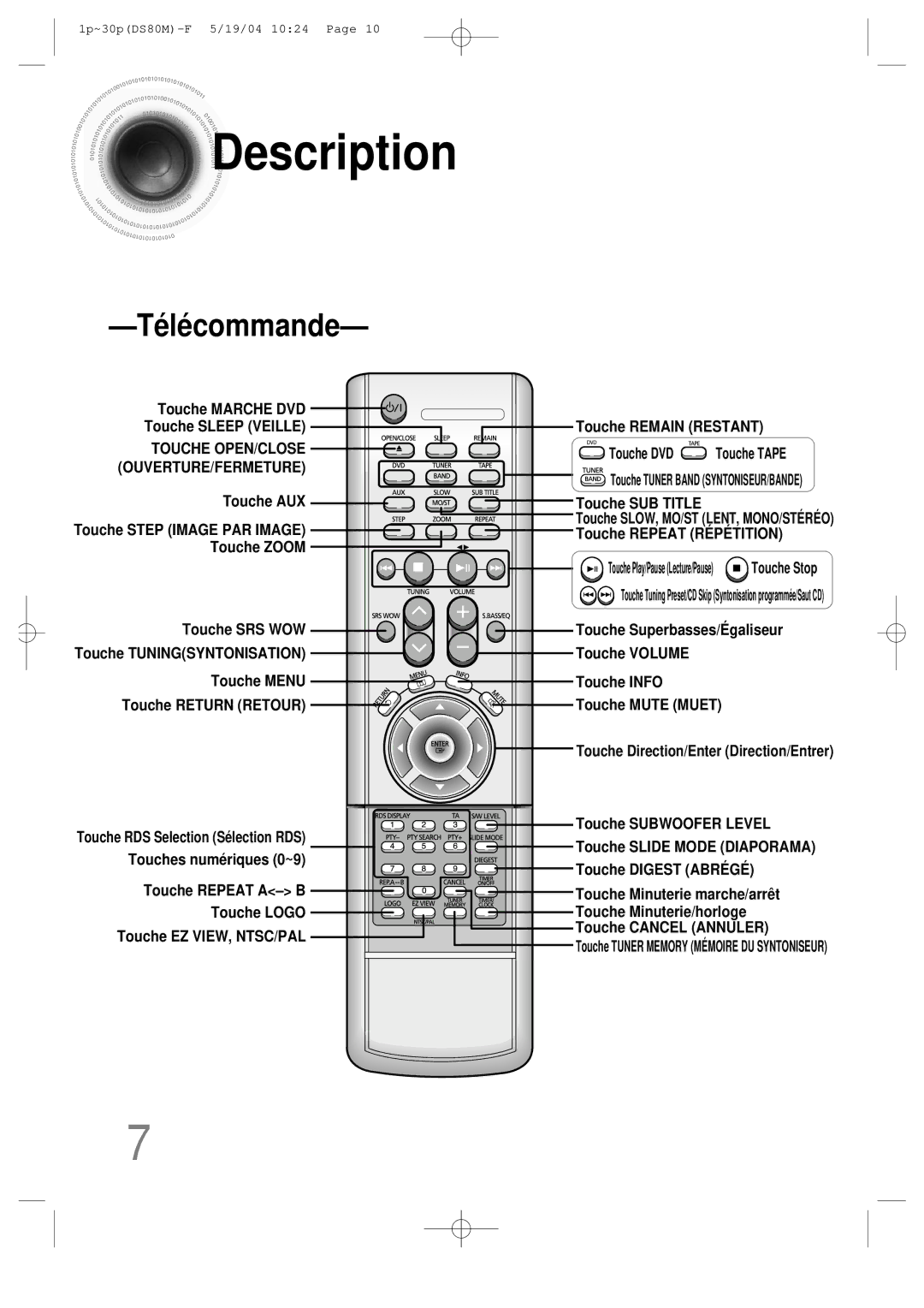 Samsung MMDS80MRH/ELS manual Té lé commande 