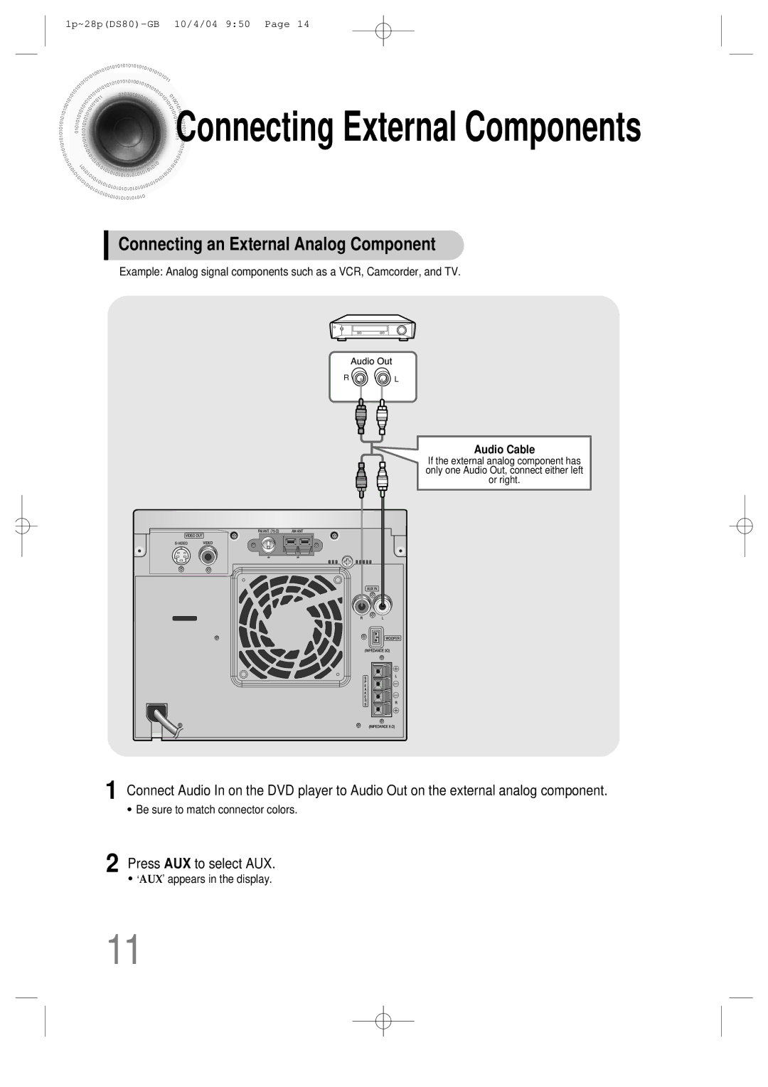 Samsung MMDS80RH/ELS manual Connecting External Components, Connecting an External Analog Component 