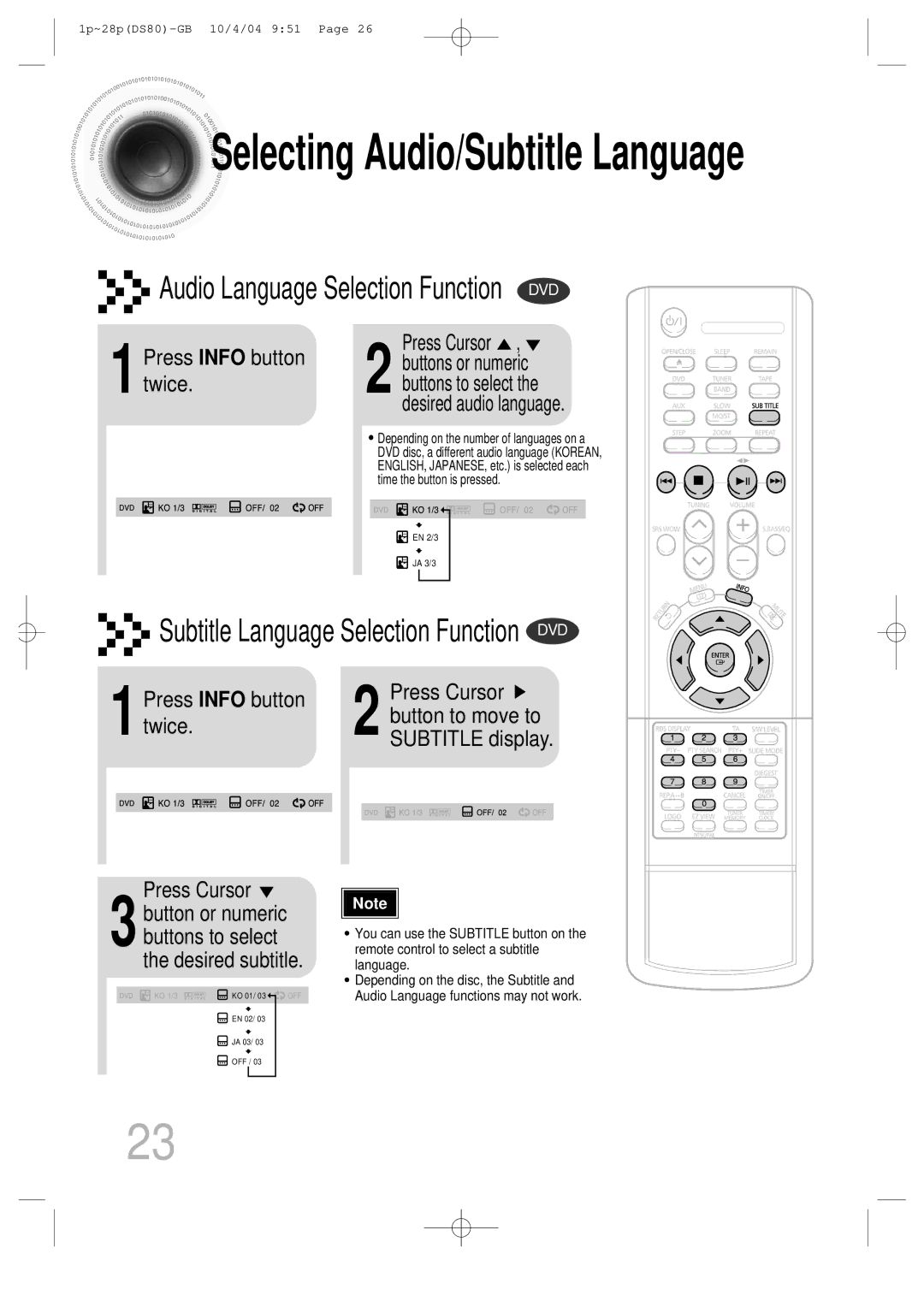 Samsung MMDS80RH/ELS manual 1Press Info button twice, Press Info button Press Cursor 