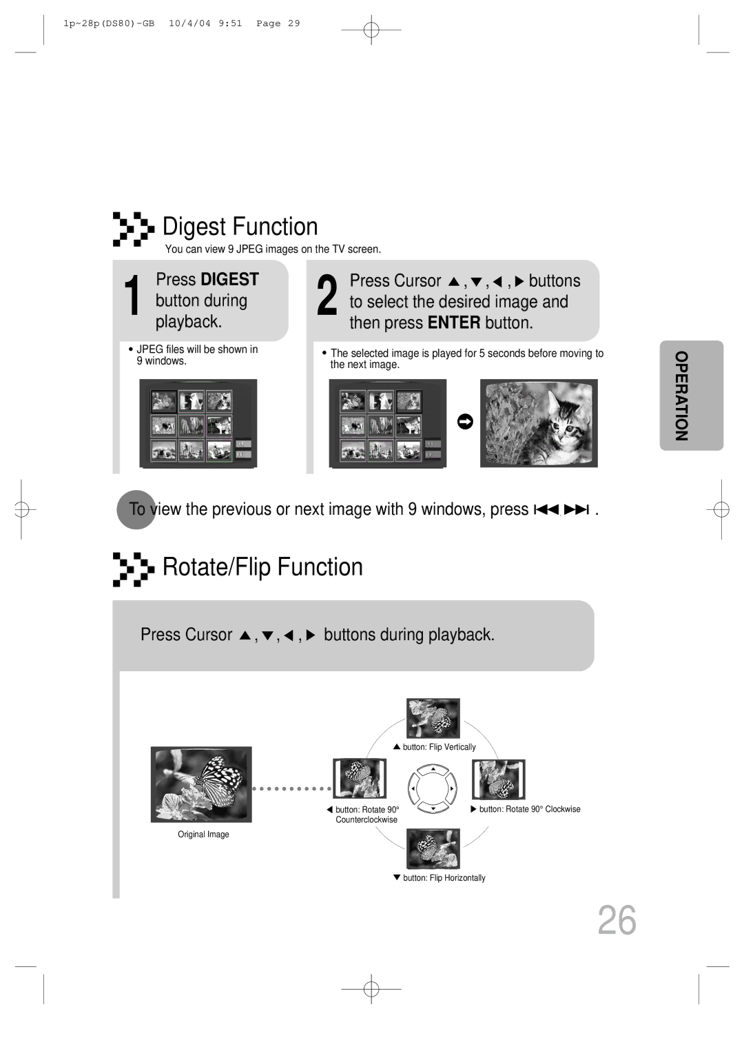 Samsung MMDS80RH/ELS Press Digest, Press Cursor , , , buttons, To view the previous or next image with 9 windows, press 