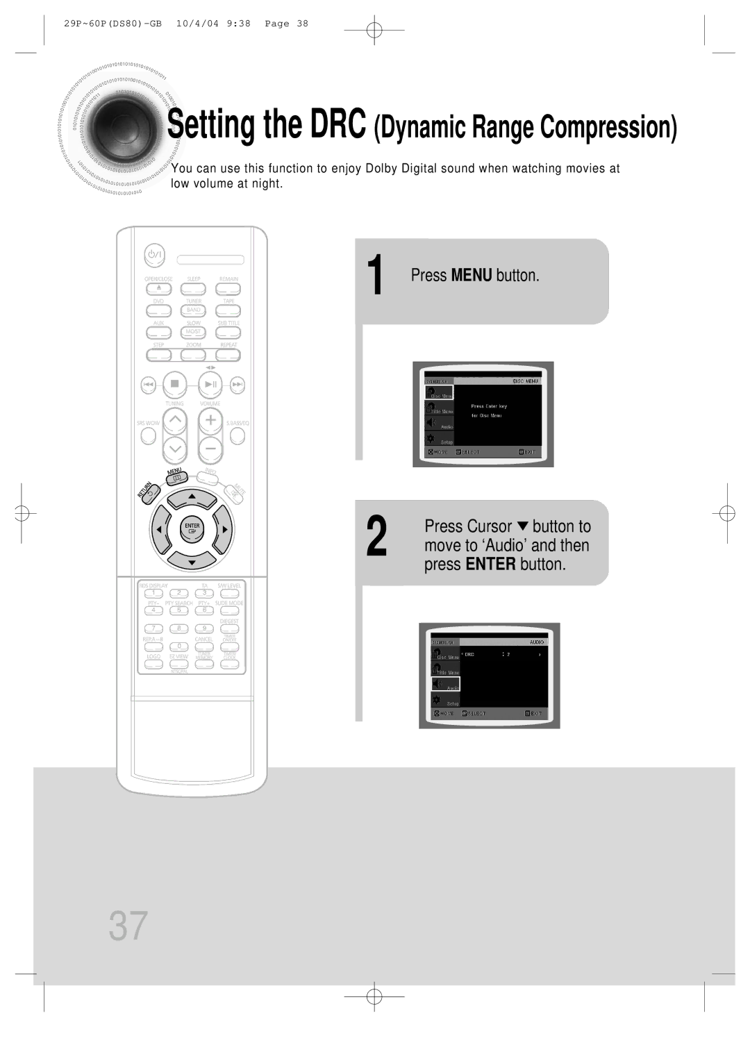 Samsung MMDS80RH/ELS manual Setting the DRC Dynamic Range Compression, Press Menu button 