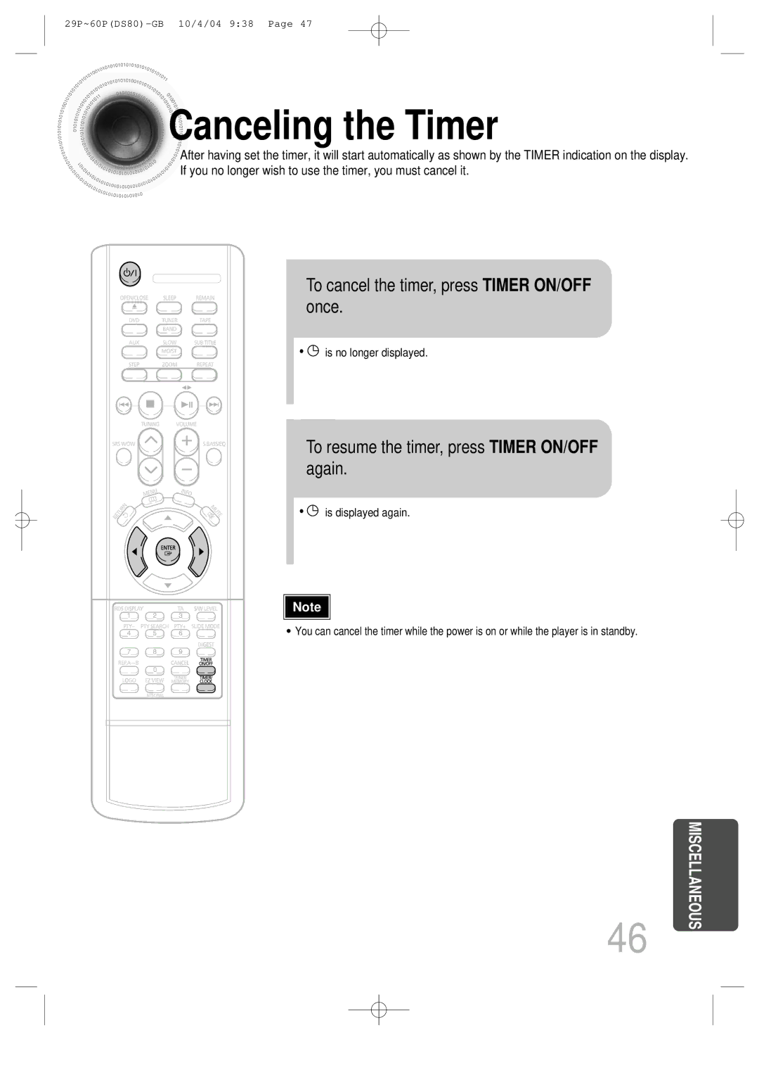 Samsung MMDS80RH/ELS manual Canceling the Timer, To cancel the timer, press Timer ON/OFF once 