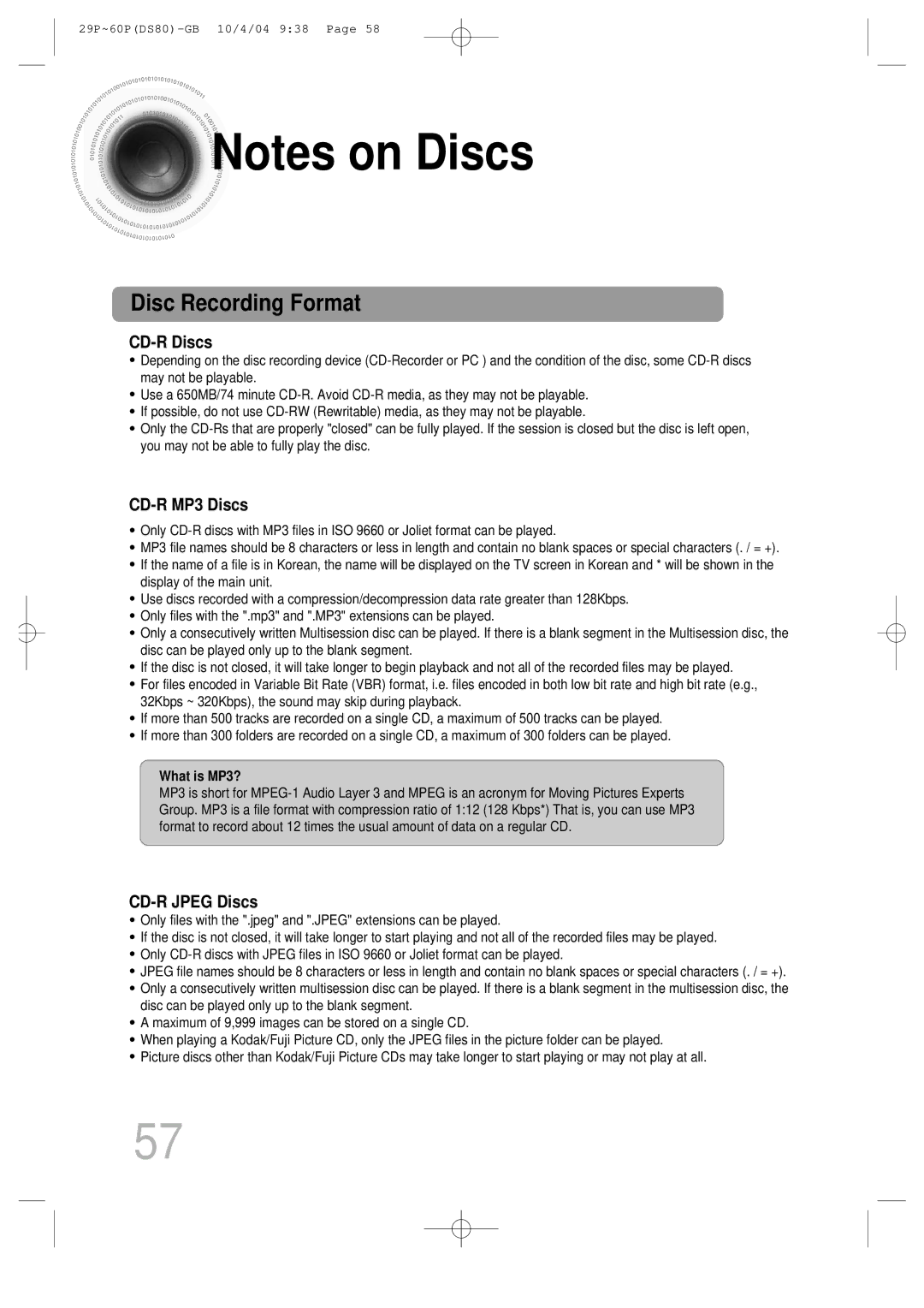 Samsung MMDS80RH/ELS manual Disc Recording Format 