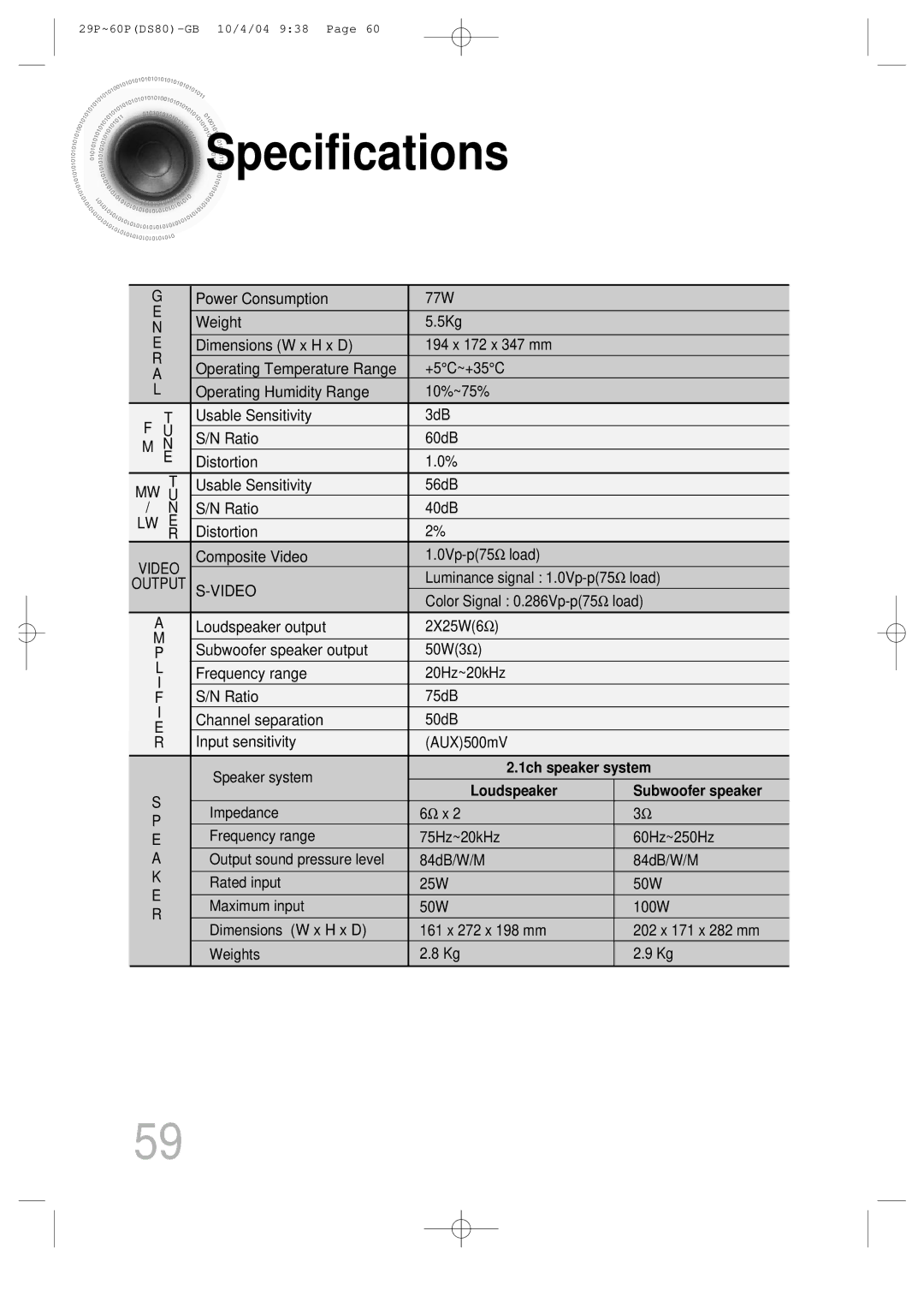 Samsung MMDS80RH/ELS manual Specifications, Video 